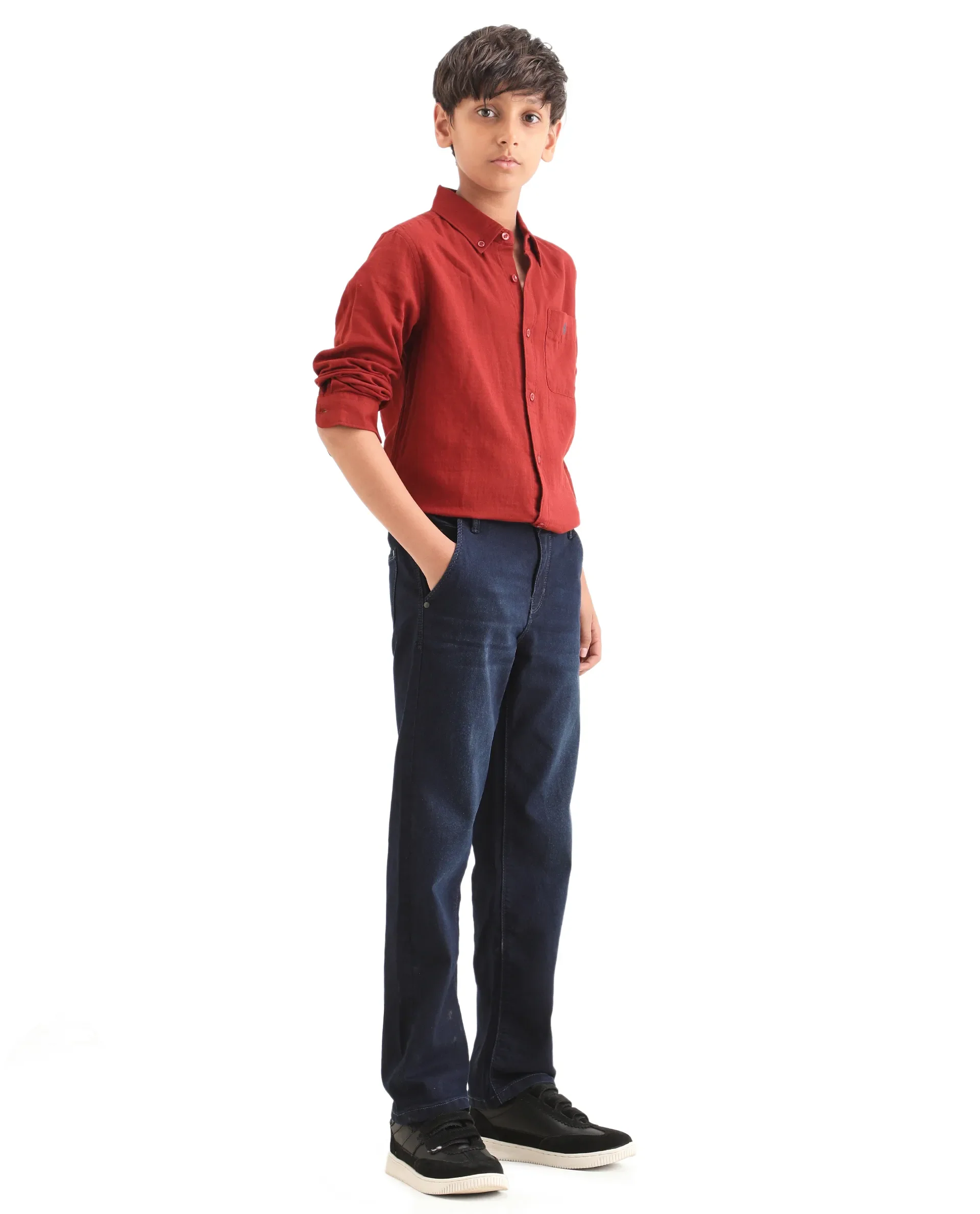 Rare Ones Kids Morg Blue Cotton Blend Button And Zipper Closure Plain Regular Fit Jeans - Image 6