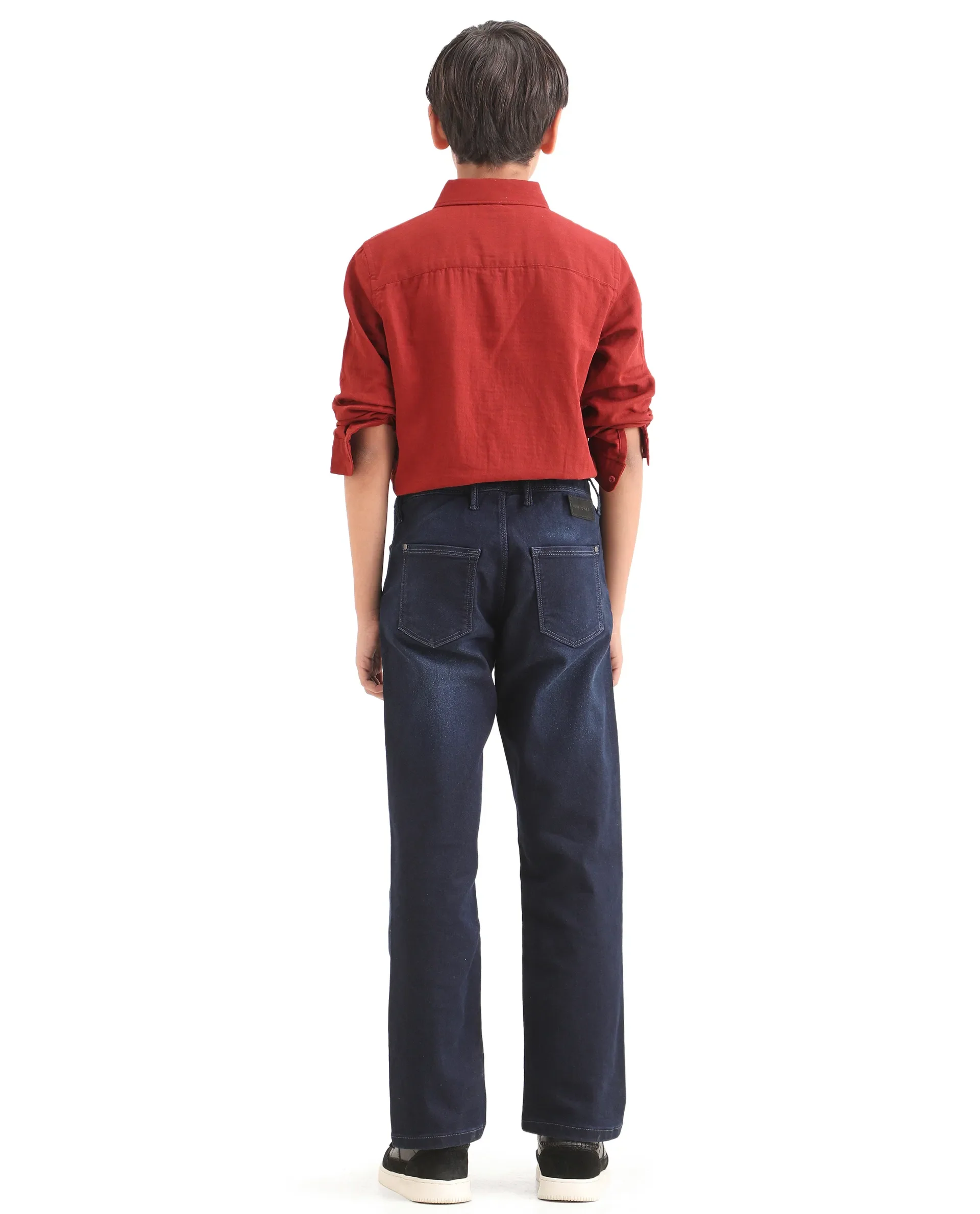Rare Ones Kids Morg Blue Cotton Blend Button And Zipper Closure Plain Regular Fit Jeans - Image 7