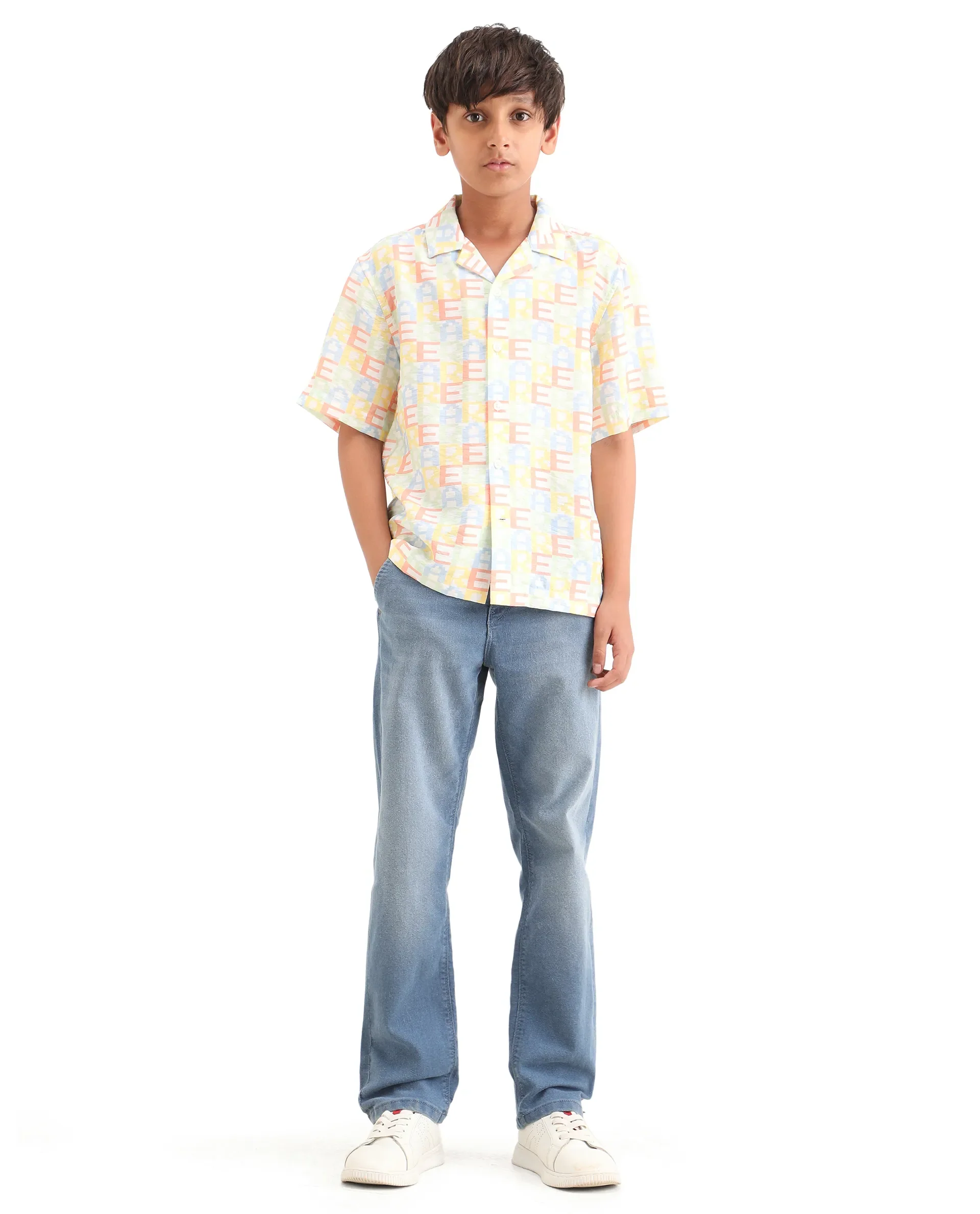 Rare Ones Kids Morg Light Blue Cotton Blend Button And Zipper Closure Plain Regular Fit Jeans - Image 3