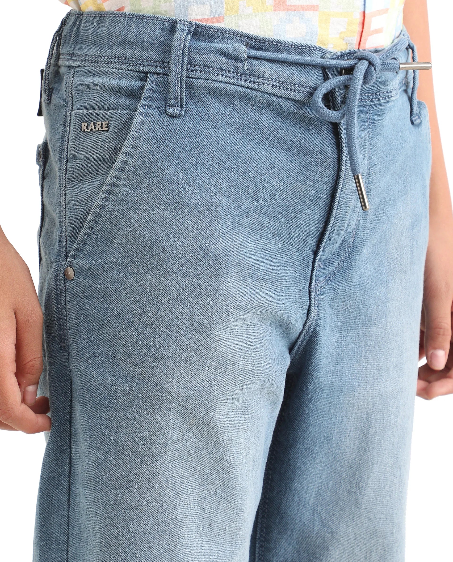 Rare Ones Kids Morg Light Blue Cotton Blend Button And Zipper Closure Plain Regular Fit Jeans - Image 4