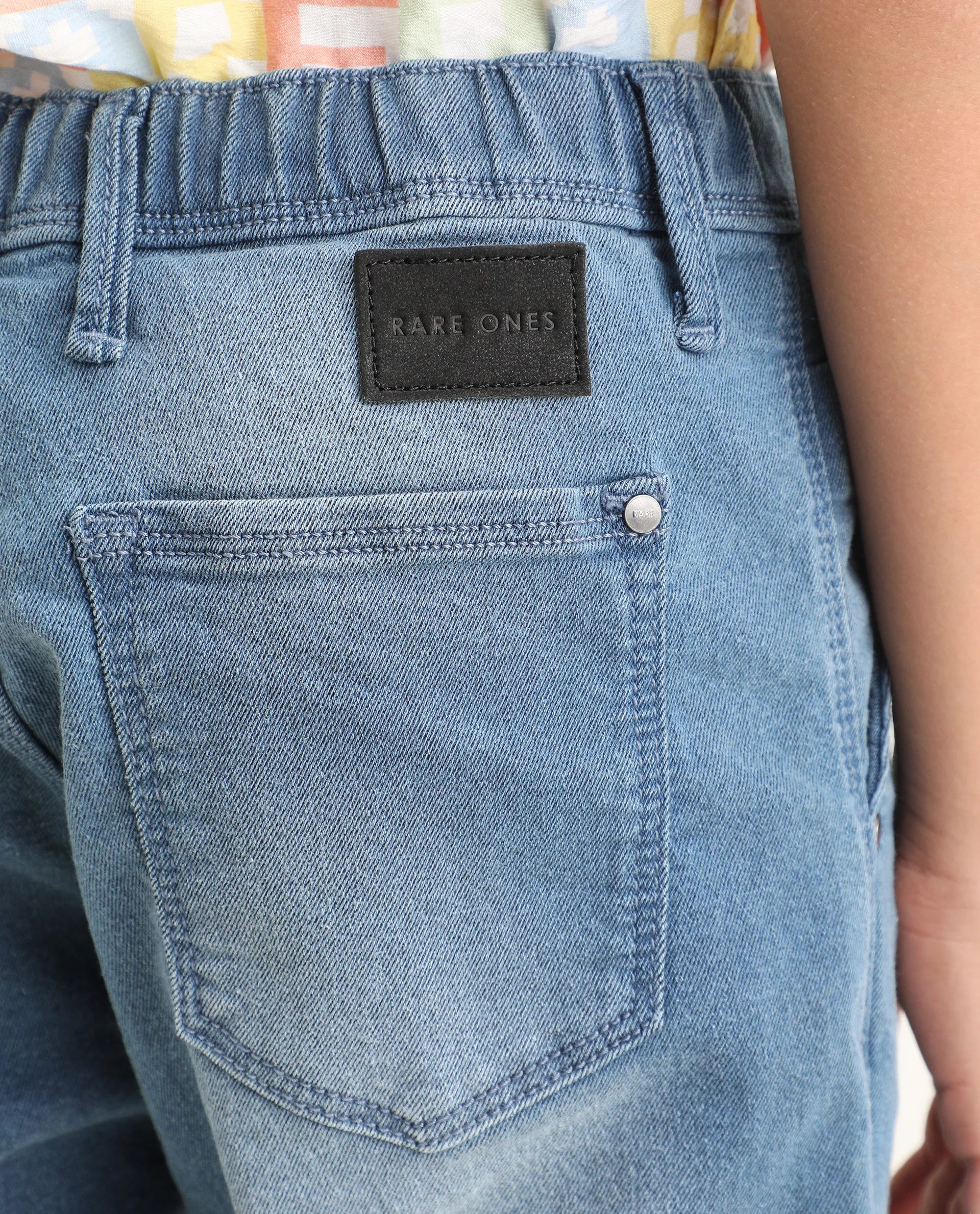 Rare Ones Kids Morg Light Blue Cotton Blend Button And Zipper Closure Plain Regular Fit Jeans - Image 5
