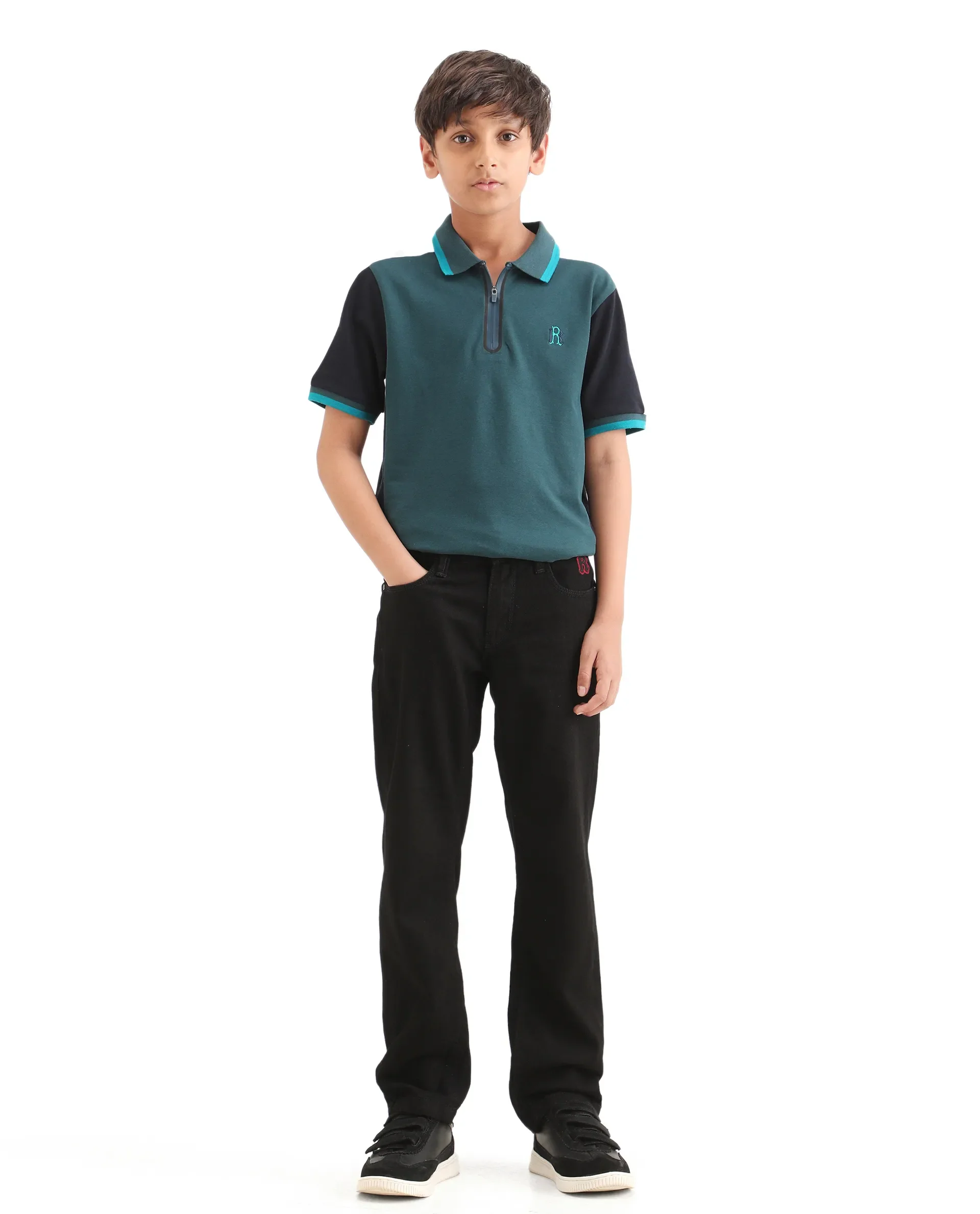 Rare Ones Kids Resto Black Cotton Blend Button And Zipper Closure Plain Regular Fit Jeans - Image 2