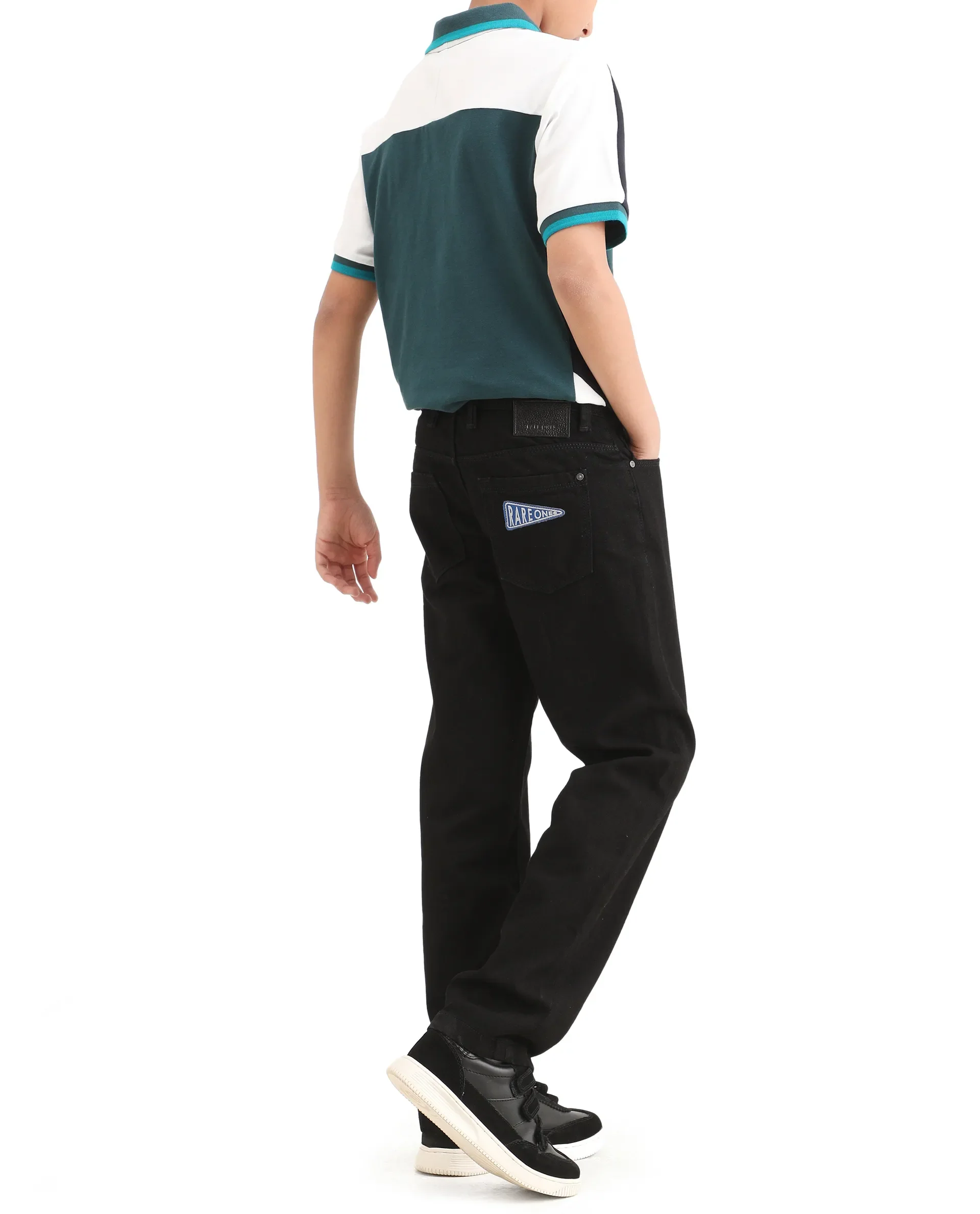 Rare Ones Kids Resto Black Cotton Blend Button And Zipper Closure Plain Regular Fit Jeans - Image 5