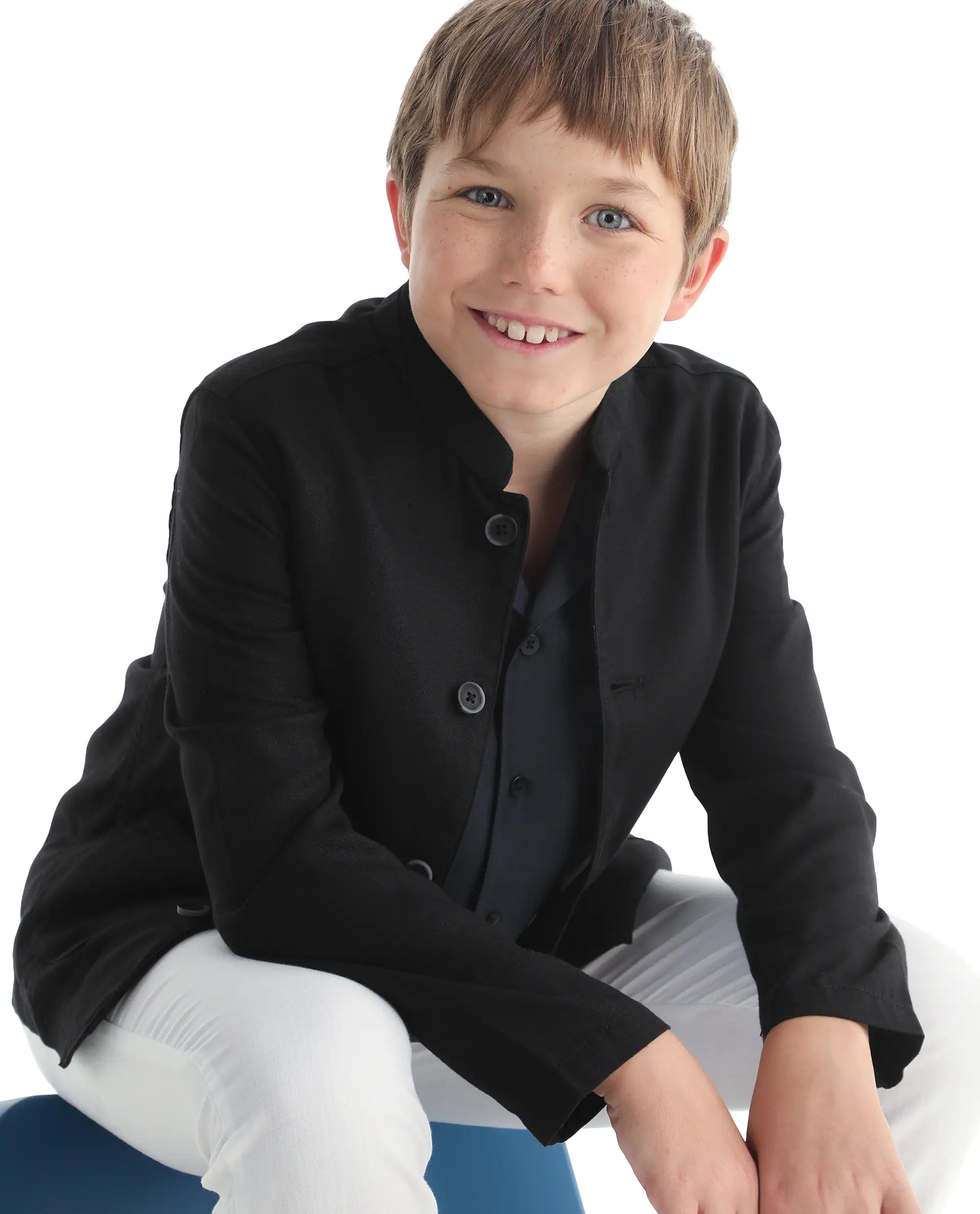 Rare Ones Kids Jensen Black Lyocell Blend Solid Button Closure Tailored Fit Coat