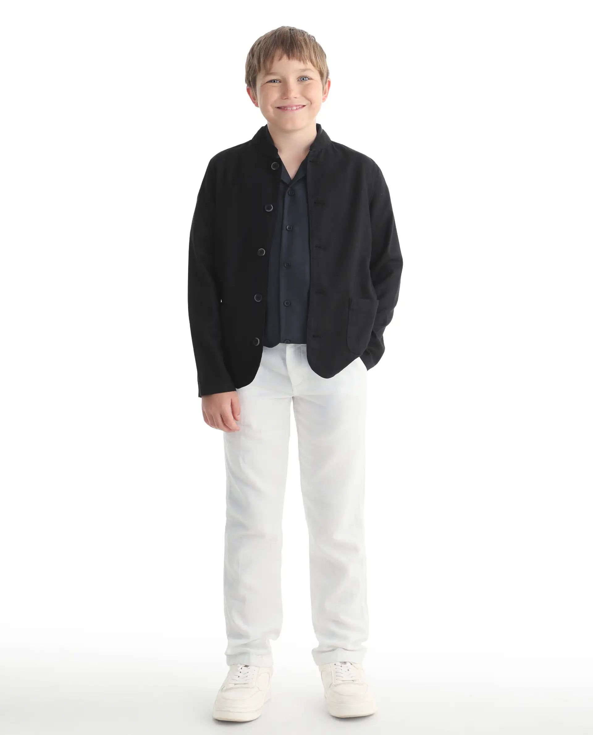 Rare Ones Kids Jensen Black Lyocell Blend Solid Button Closure Tailored Fit Coat - Image 2
