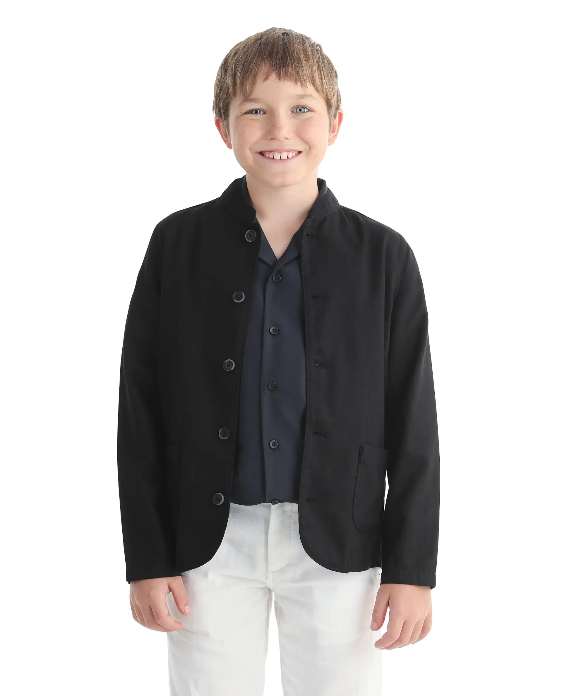 Rare Ones Kids Jensen Black Lyocell Blend Solid Button Closure Tailored Fit Coat - Image 3