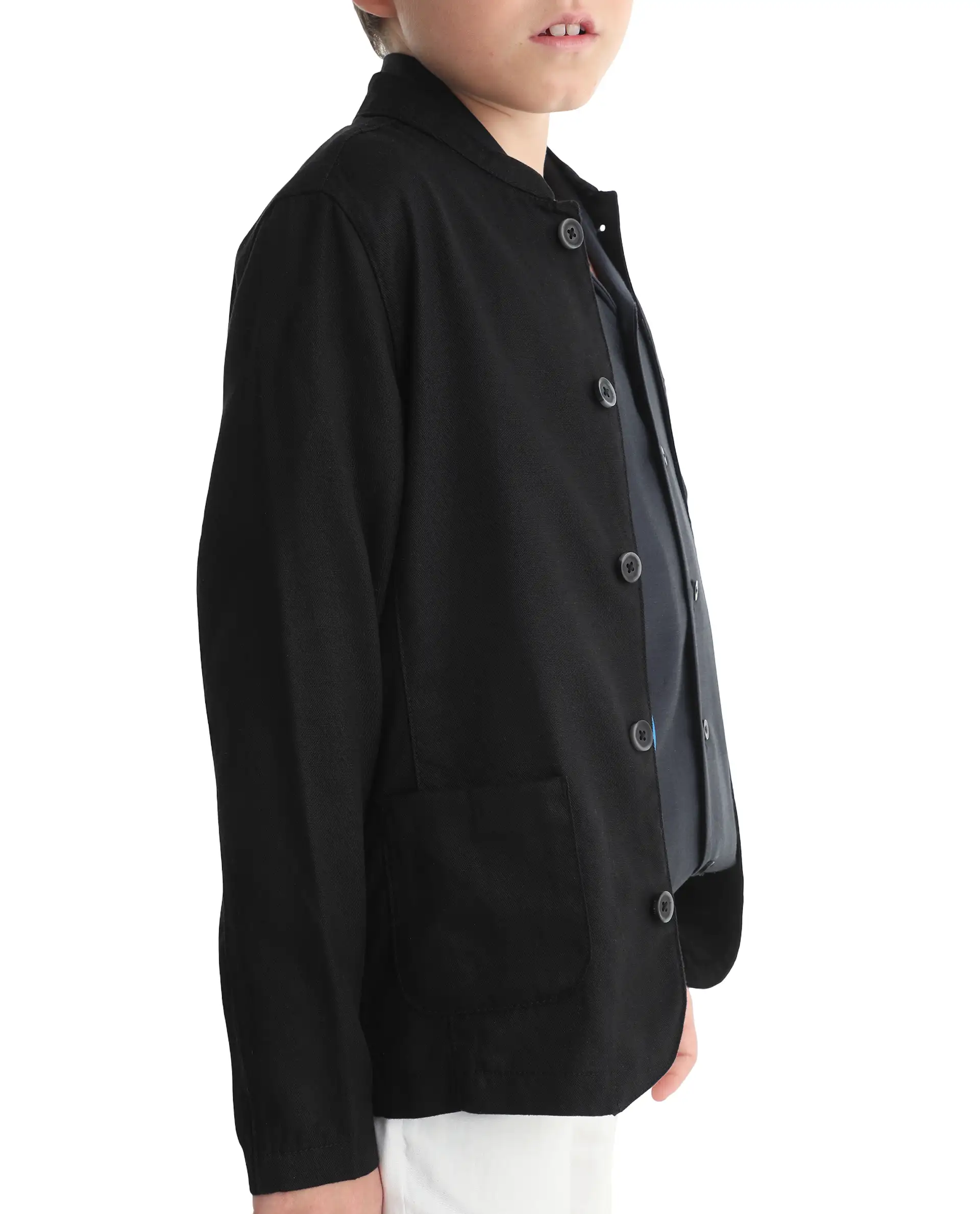 Rare Ones Kids Jensen Black Lyocell Blend Solid Button Closure Tailored Fit Coat - Image 4