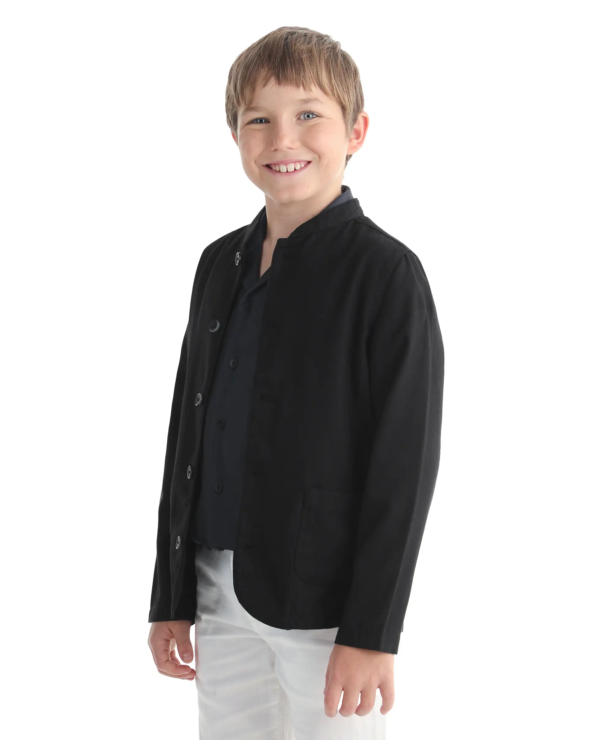 Rare Ones Kids Jensen Black Lyocell Blend Solid Button Closure Tailored Fit Coat - Image 5