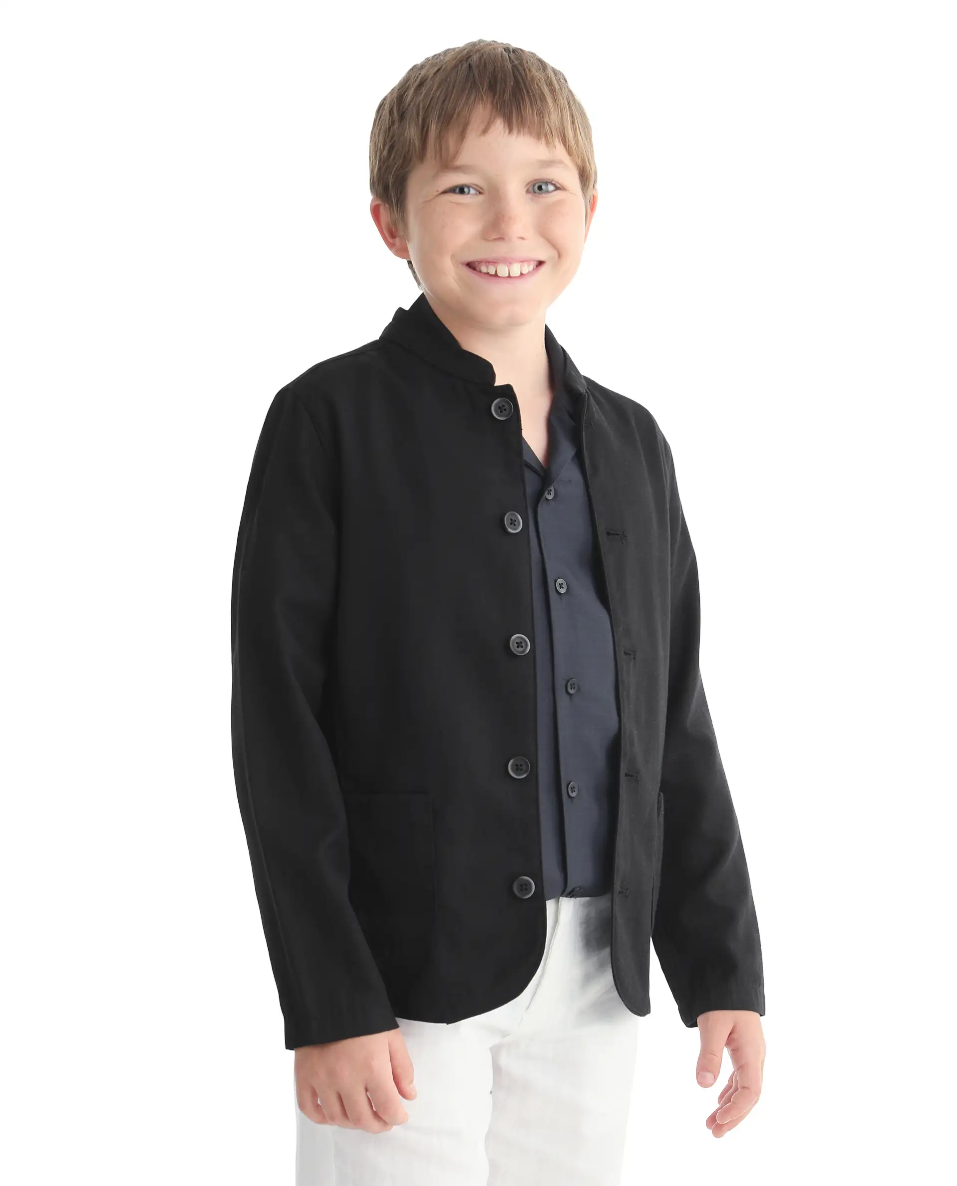 Rare Ones Kids Jensen Black Lyocell Blend Solid Button Closure Tailored Fit Coat - Image 6