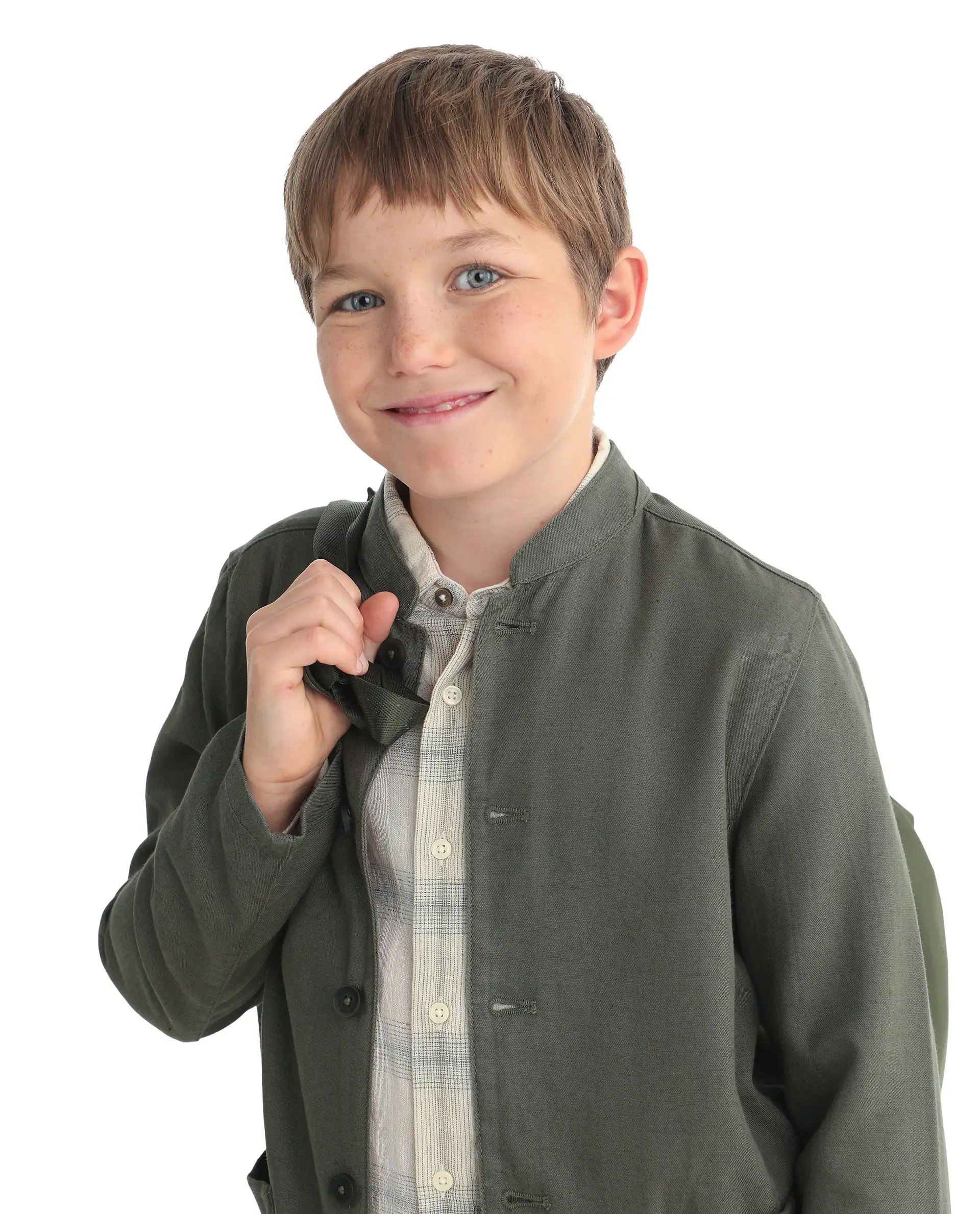 Rare Ones Kids Jensen Dusky Olive Lyocell Blend Solid Button Closure Tailored Fit Coat