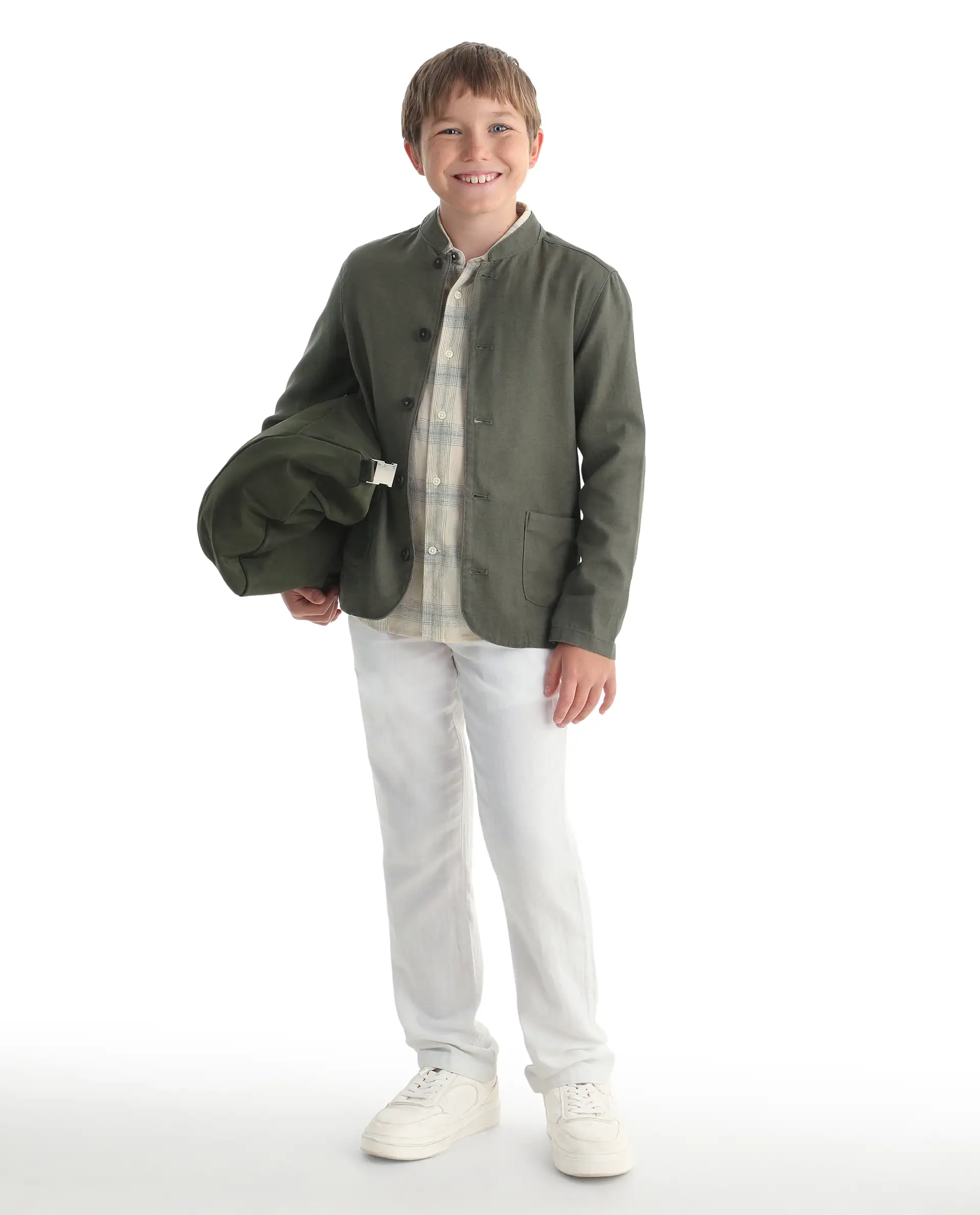 Rare Ones Kids Jensen Dusky Olive Lyocell Blend Solid Button Closure Tailored Fit Coat - Image 2