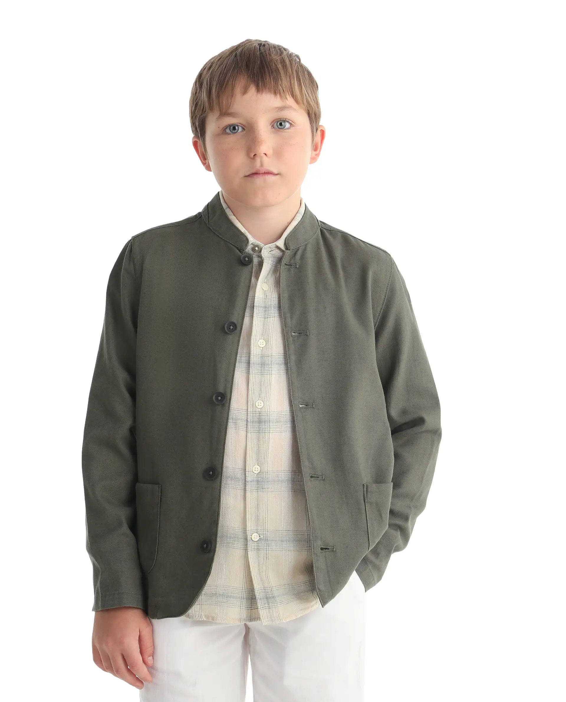 Rare Ones Kids Jensen Dusky Olive Lyocell Blend Solid Button Closure Tailored Fit Coat - Image 3