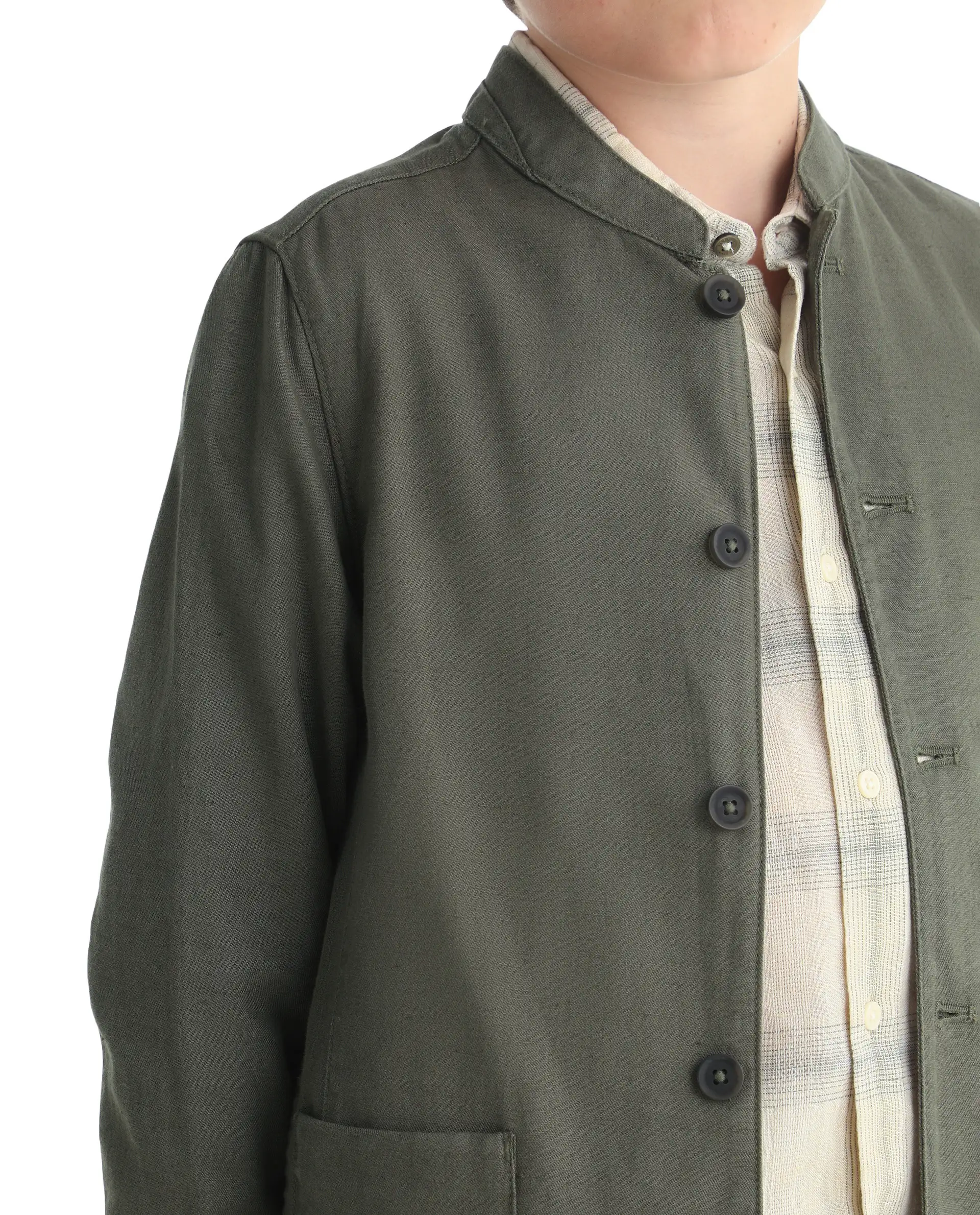 Rare Ones Kids Jensen Dusky Olive Lyocell Blend Solid Button Closure Tailored Fit Coat - Image 4