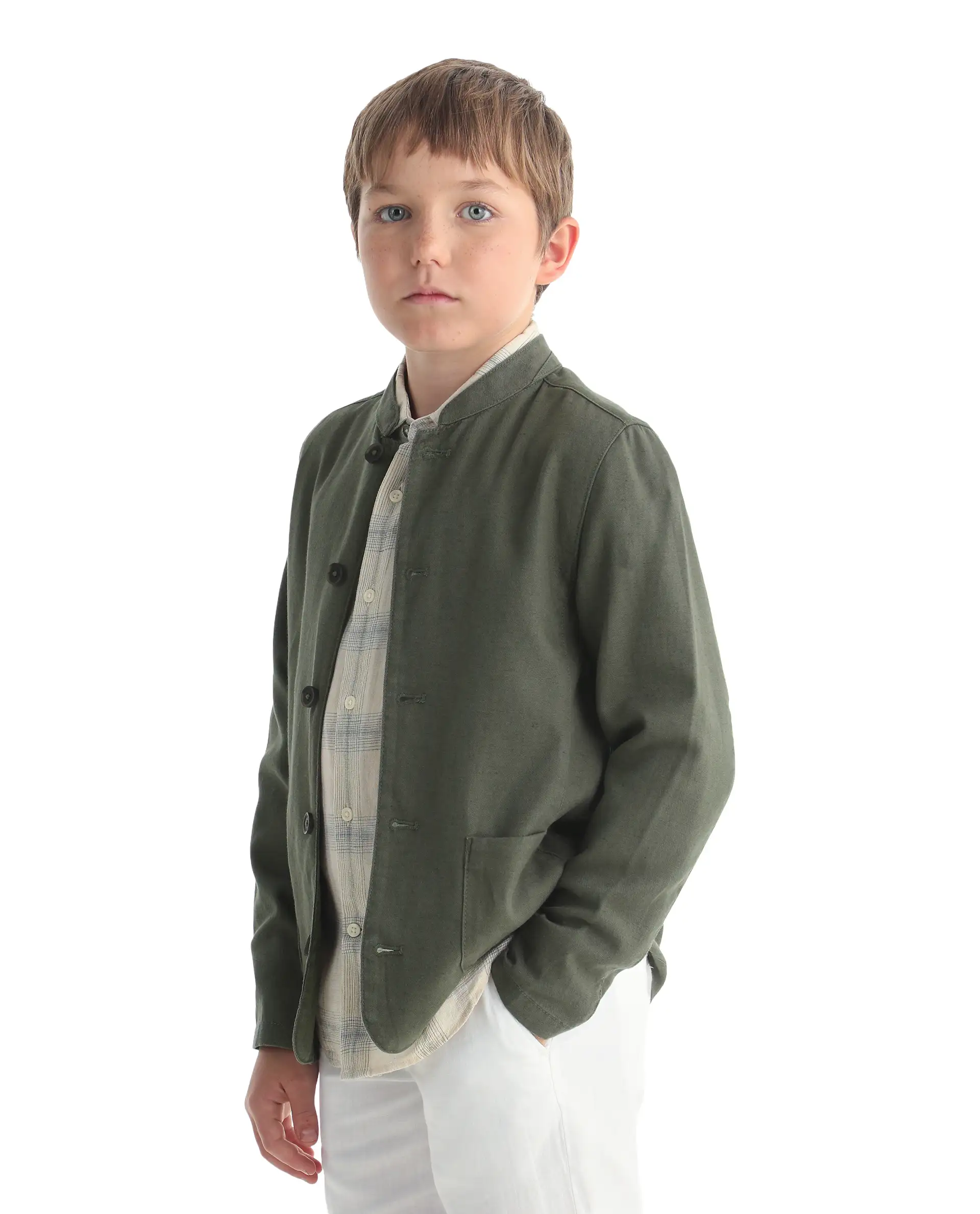 Rare Ones Kids Jensen Dusky Olive Lyocell Blend Solid Button Closure Tailored Fit Coat - Image 6