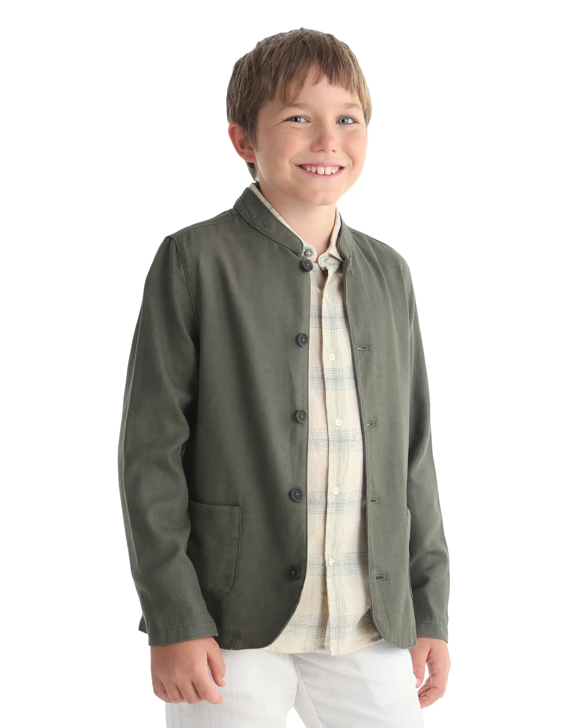 Rare Ones Kids Jensen Dusky Olive Lyocell Blend Solid Button Closure Tailored Fit Coat - Image 7