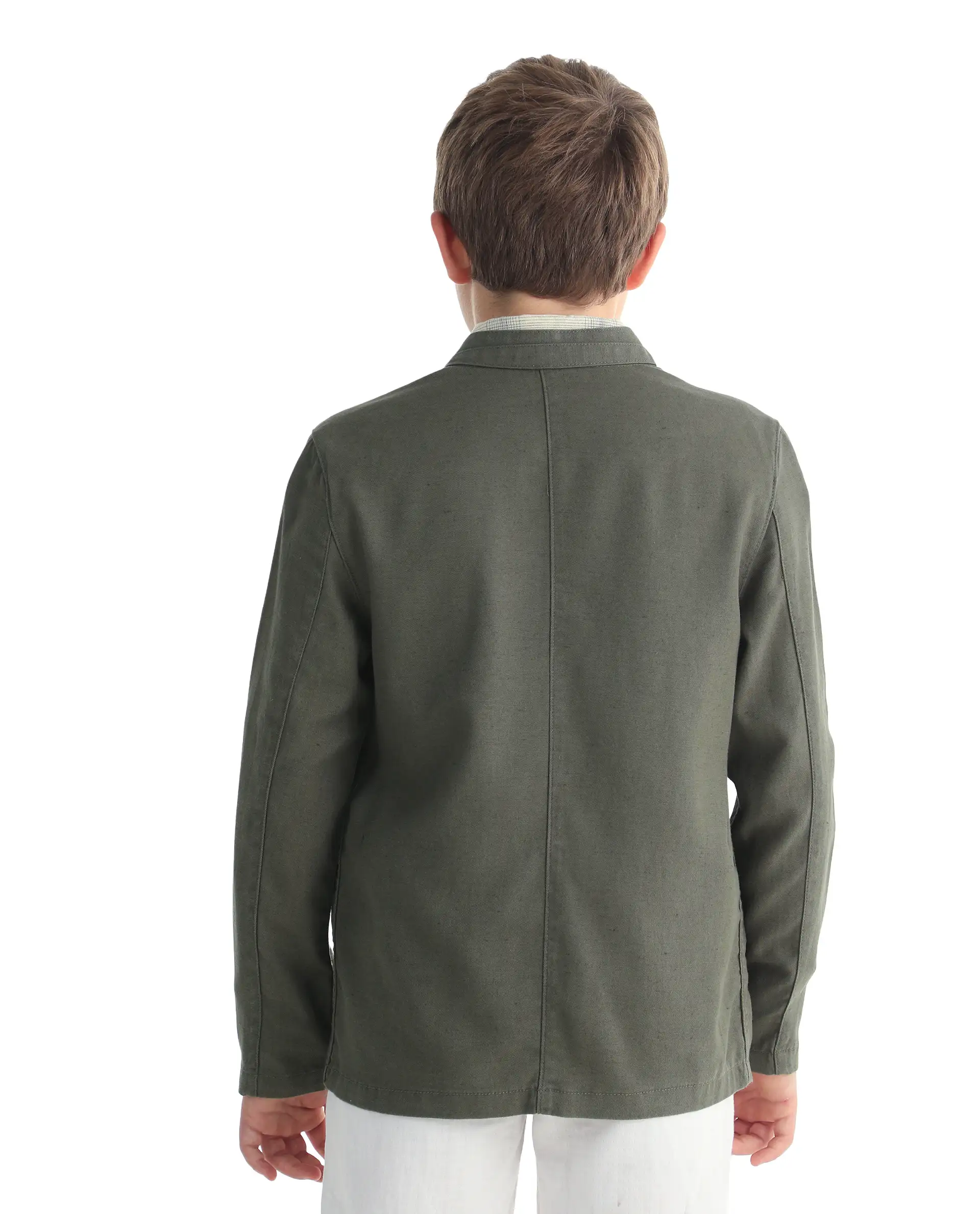 Rare Ones Kids Jensen Dusky Olive Lyocell Blend Solid Button Closure Tailored Fit Coat - Image 8