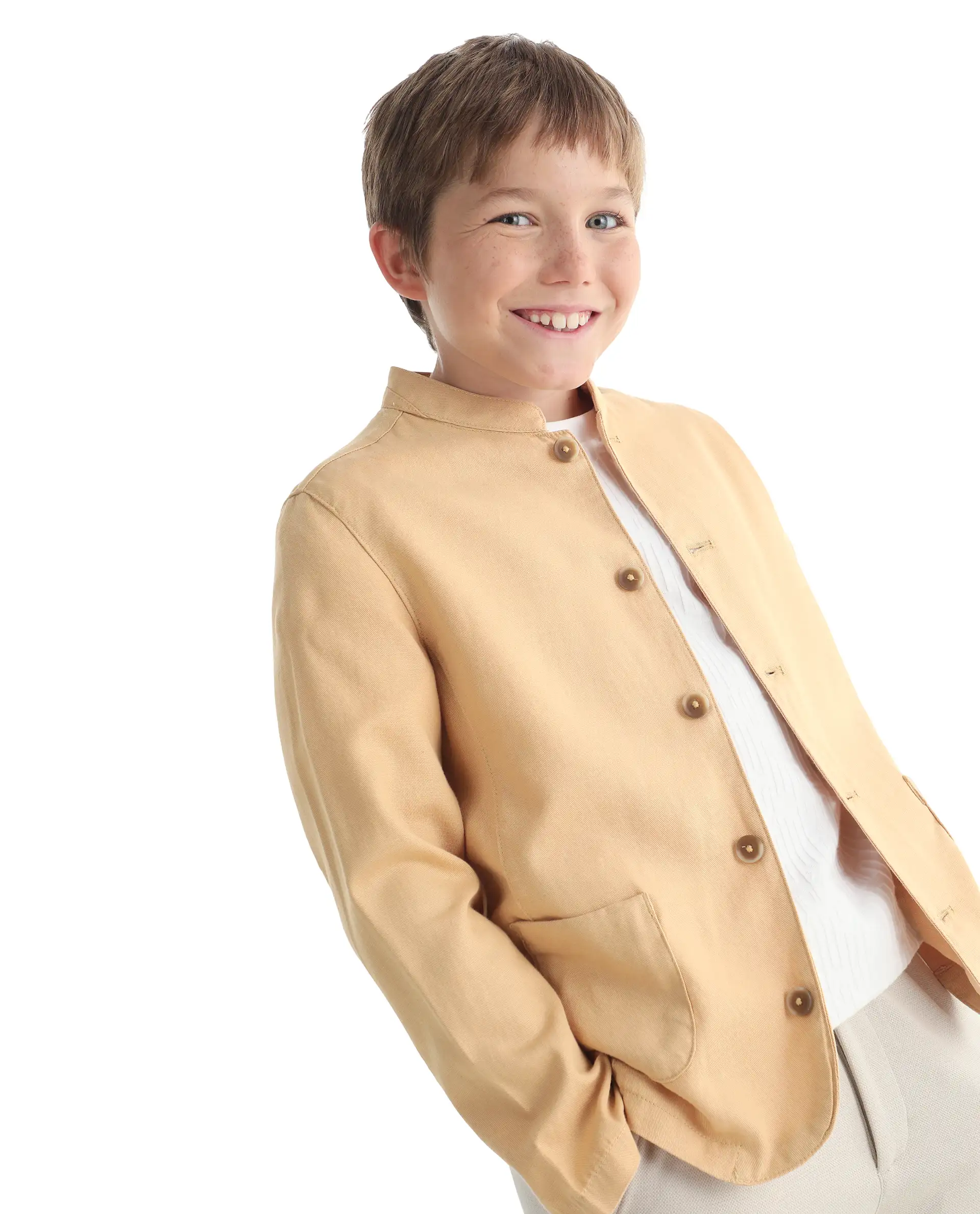 Rare Ones Kids Jensen Dusky Yellow Lyocell Blend Solid Button Closure Tailored Fit Coat
