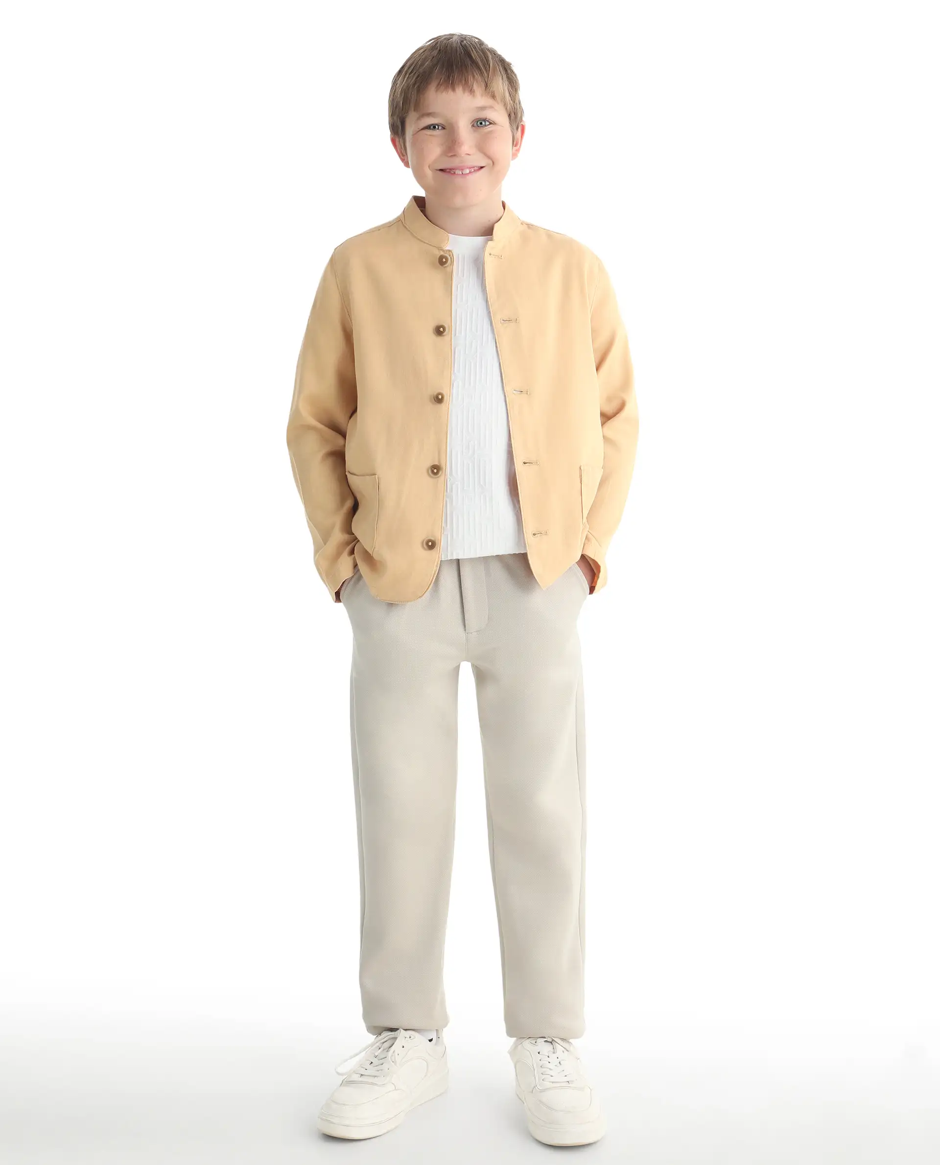 Rare Ones Kids Jensen Dusky Yellow Lyocell Blend Solid Button Closure Tailored Fit Coat - Image 2