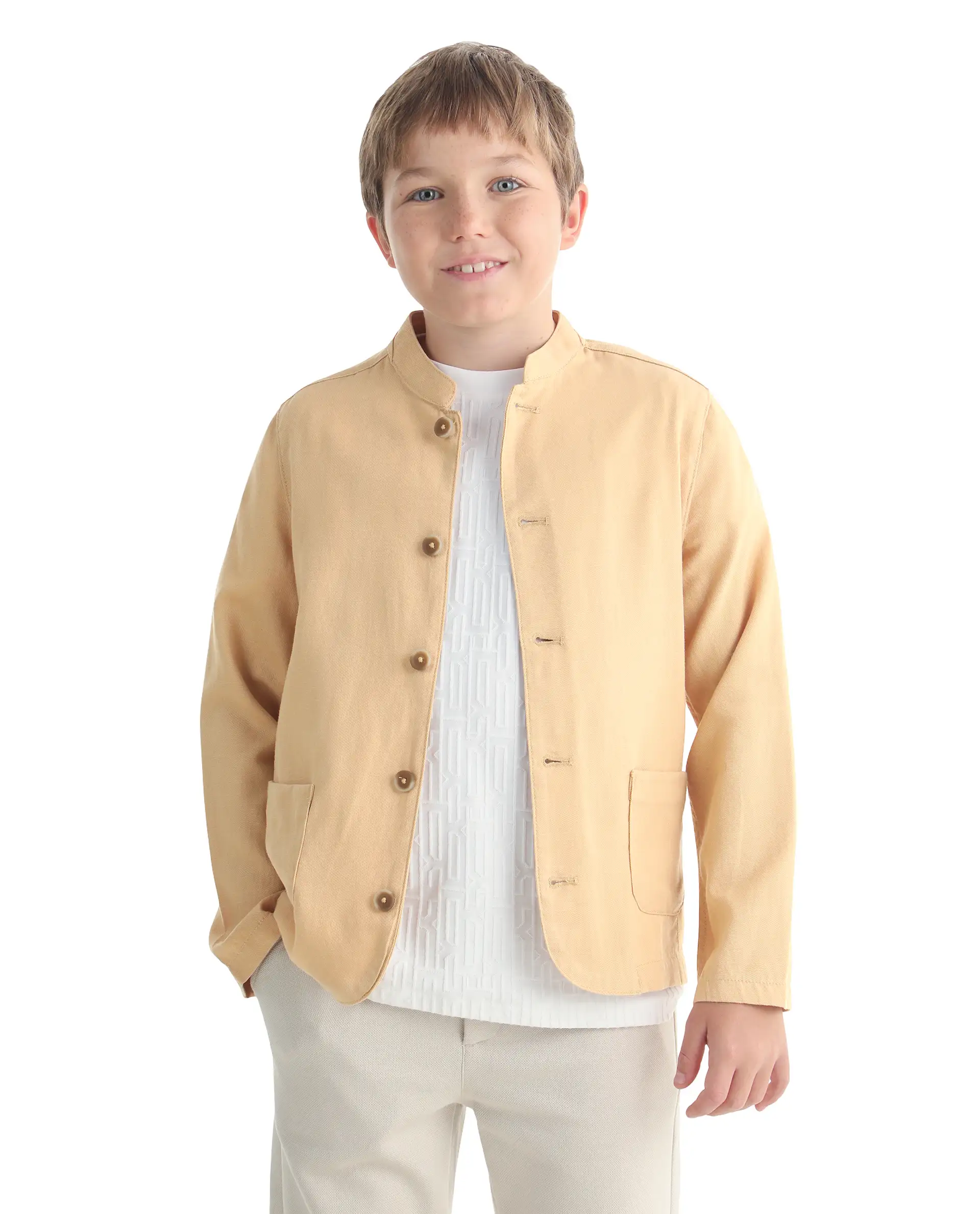 Rare Ones Kids Jensen Dusky Yellow Lyocell Blend Solid Button Closure Tailored Fit Coat - Image 3