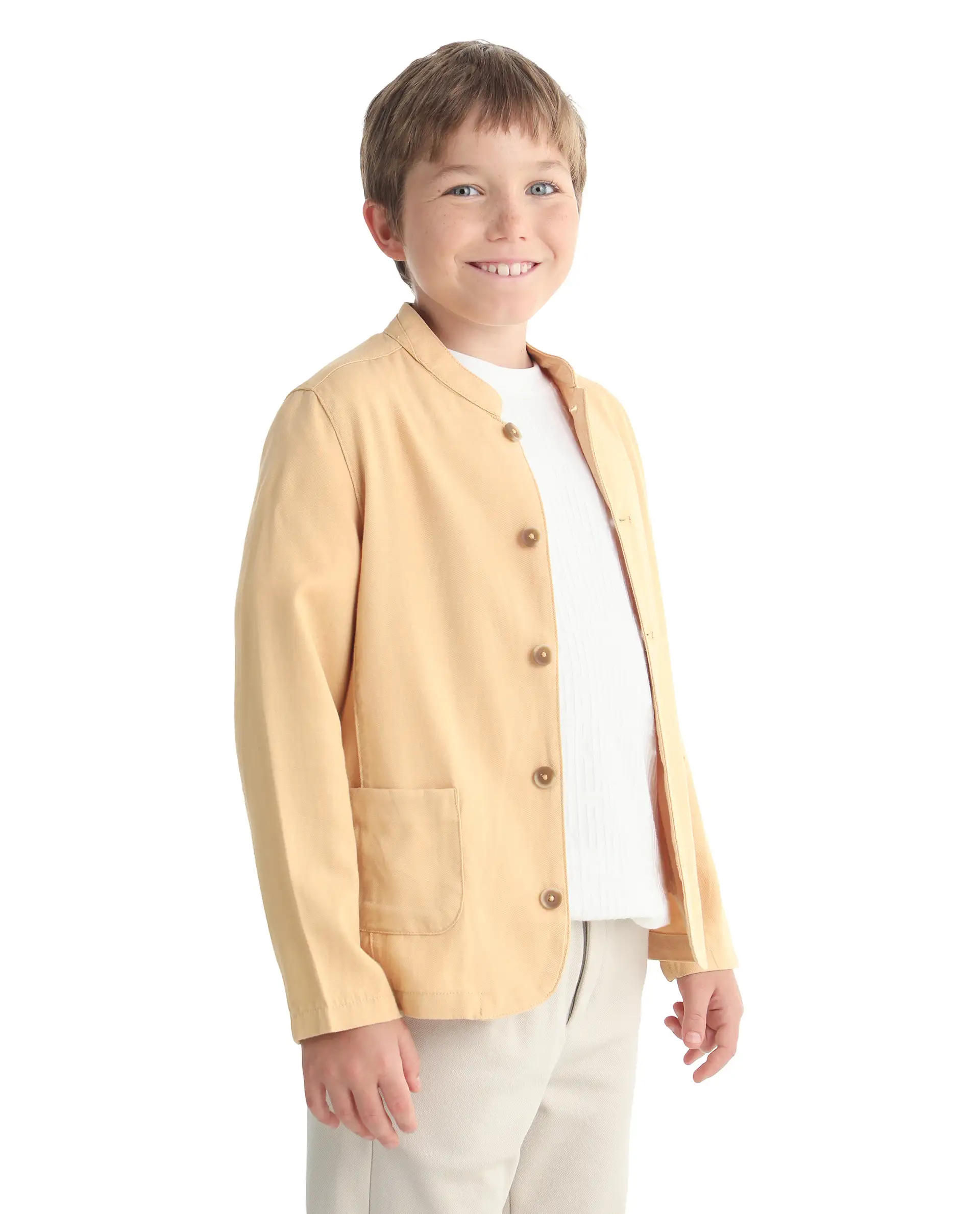 Rare Ones Kids Jensen Dusky Yellow Lyocell Blend Solid Button Closure Tailored Fit Coat - Image 6