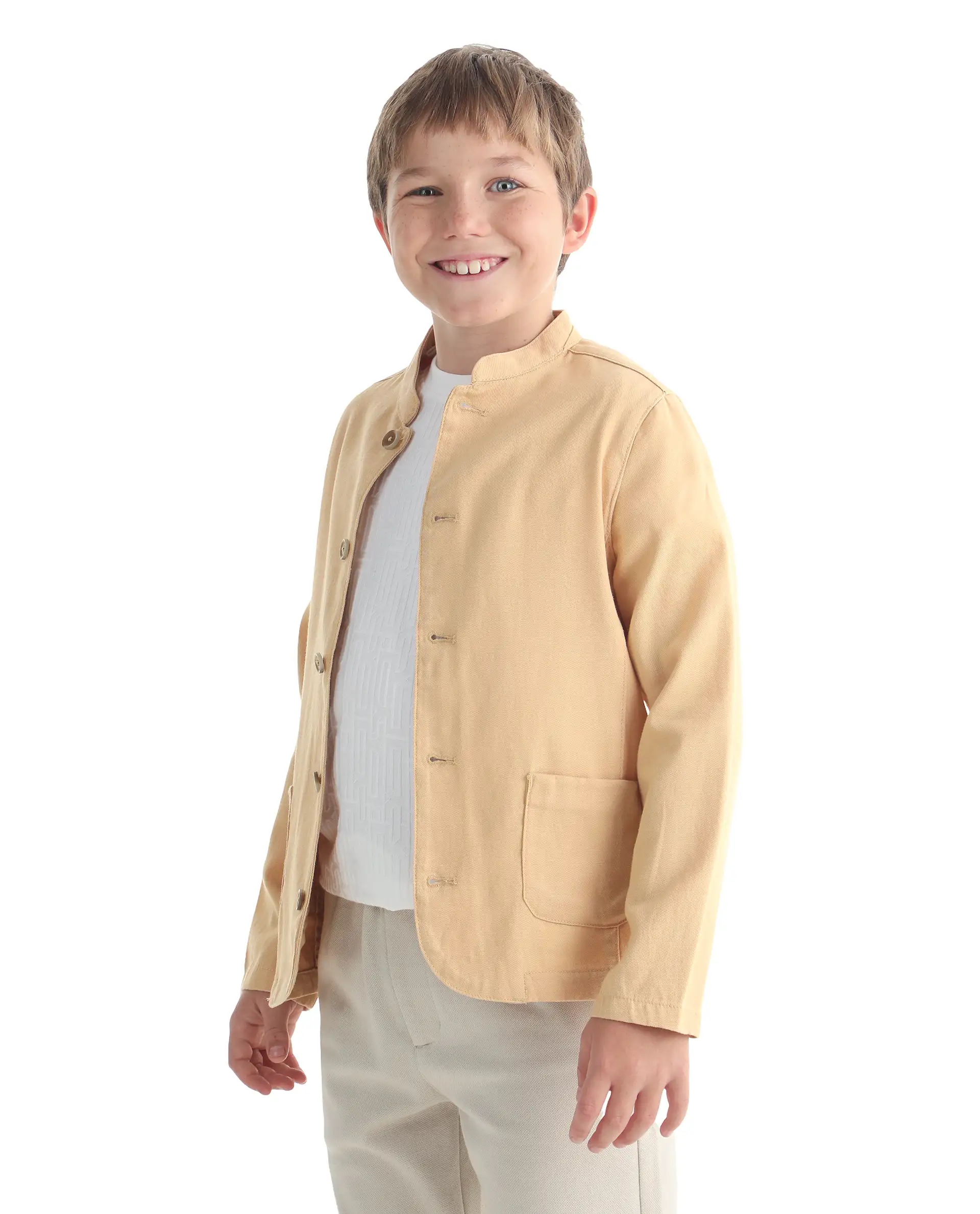 Rare Ones Kids Jensen Dusky Yellow Lyocell Blend Solid Button Closure Tailored Fit Coat - Image 7
