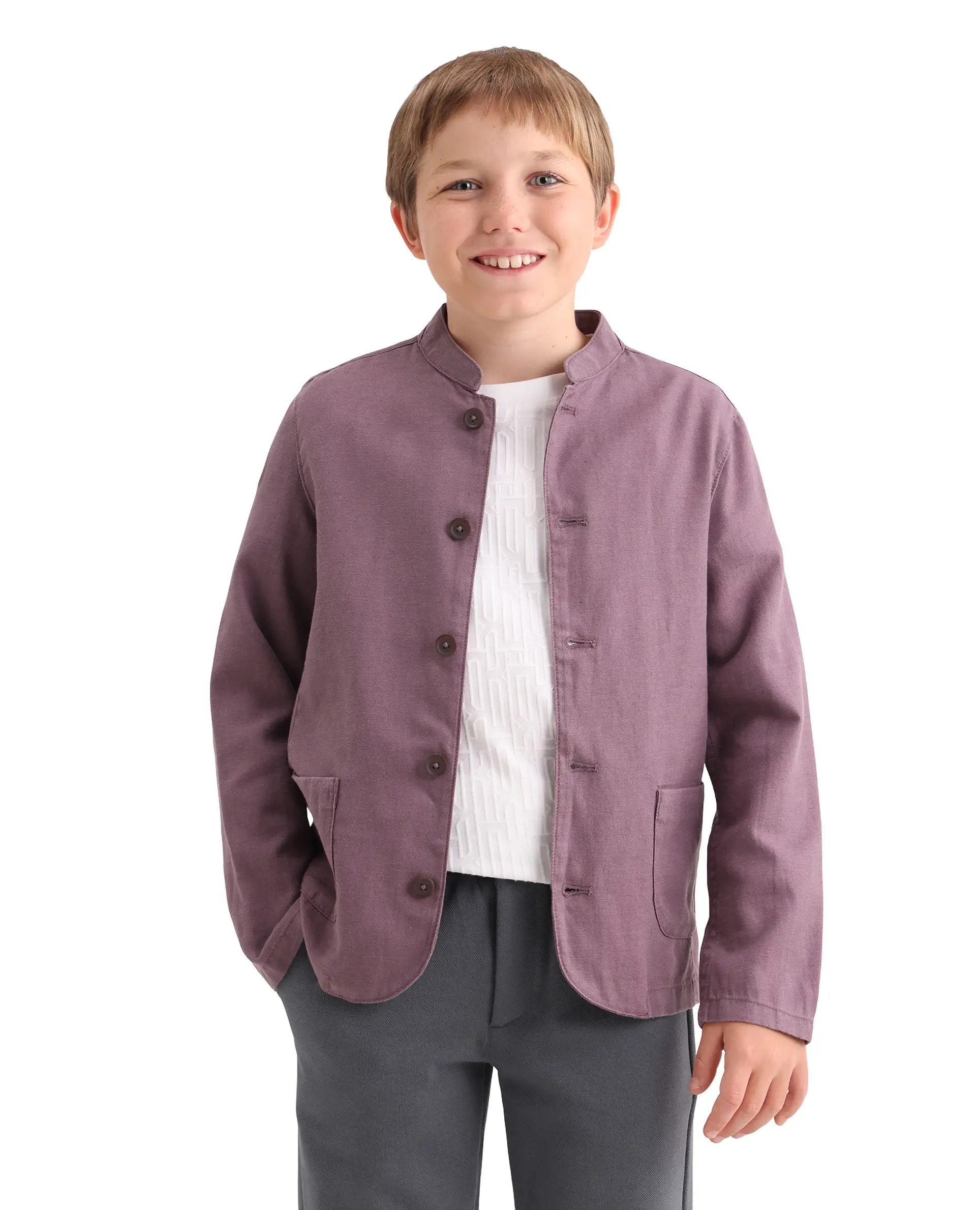 Rare Ones Kids Jensen Purple Lyocell Blend Solid Button Closure Tailored Fit Coat - Image 3