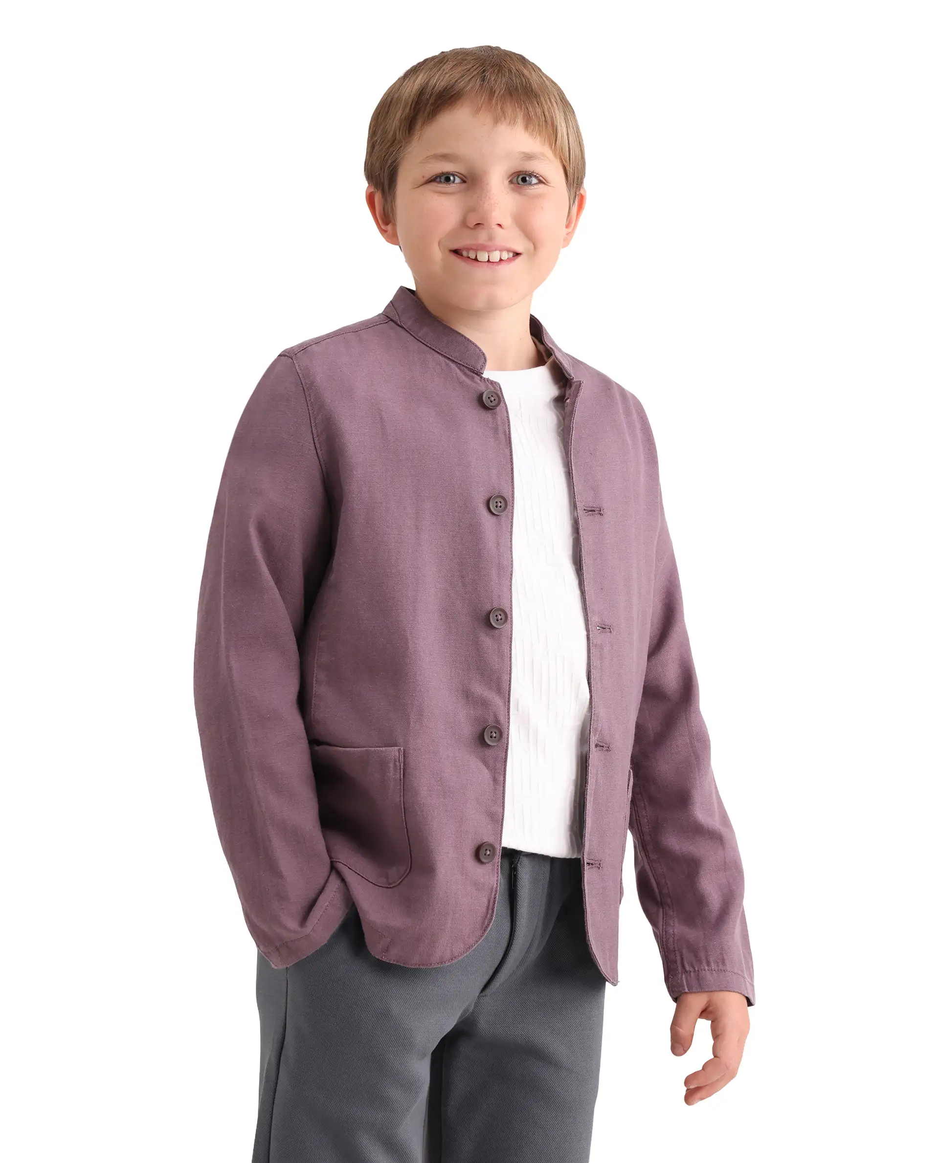Rare Ones Kids Jensen Purple Lyocell Blend Solid Button Closure Tailored Fit Coat - Image 5