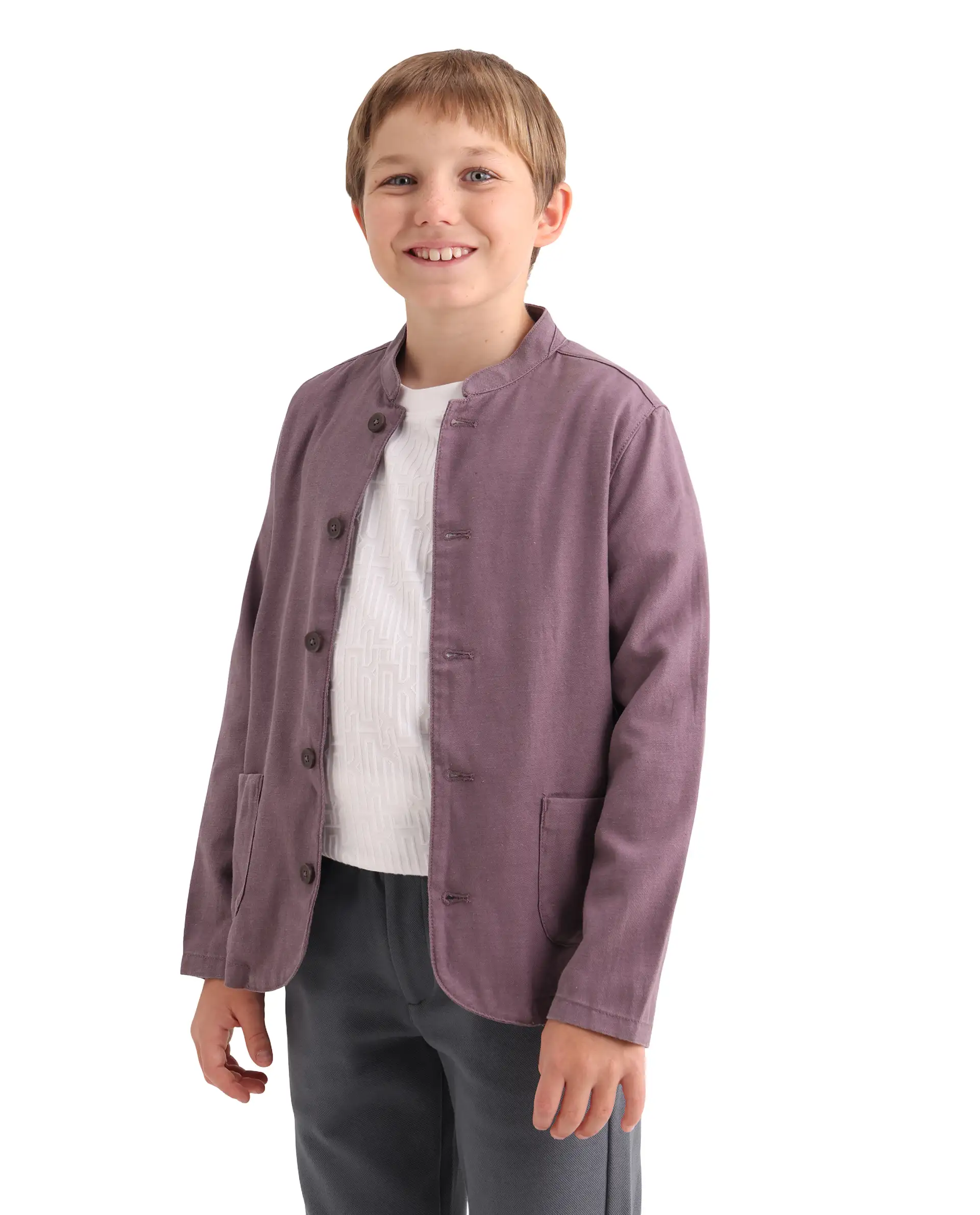 Rare Ones Kids Jensen Purple Lyocell Blend Solid Button Closure Tailored Fit Coat - Image 6
