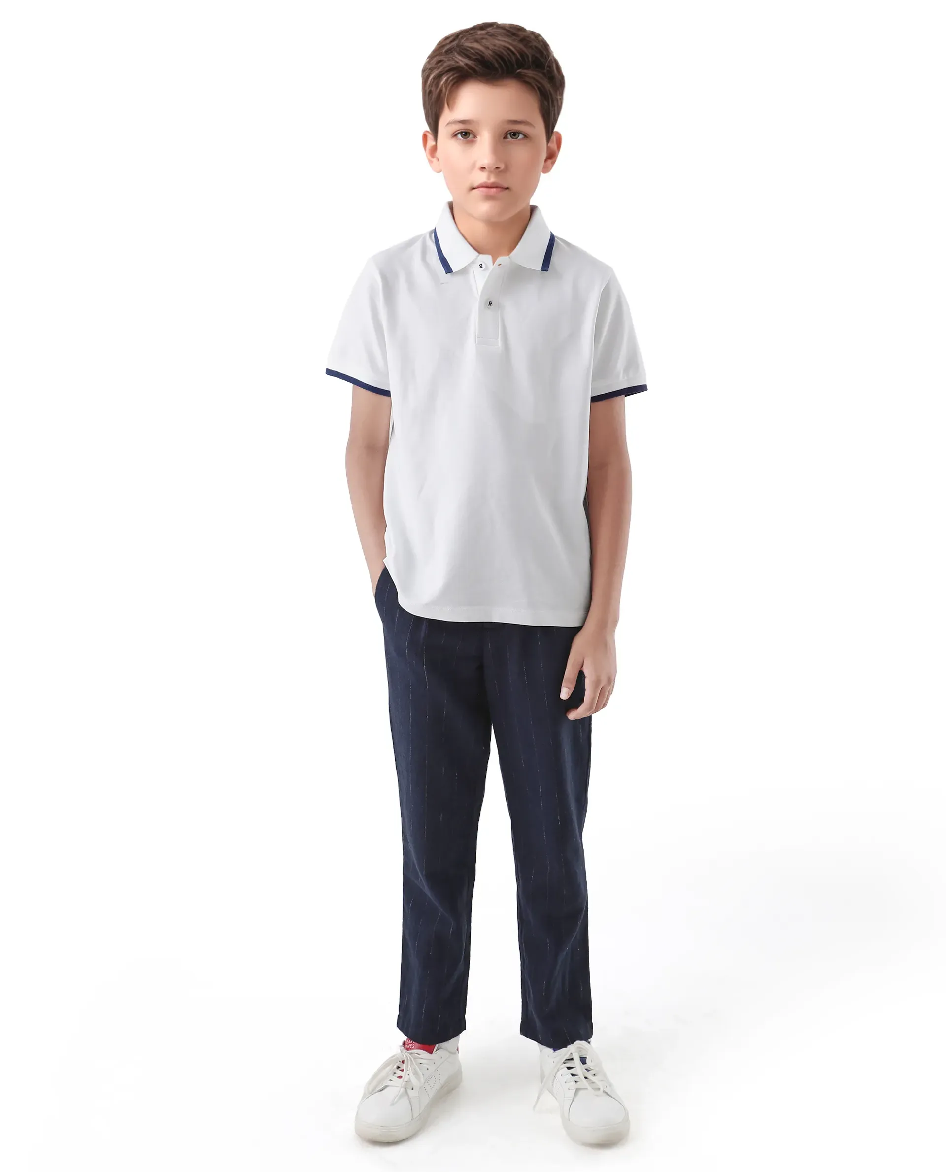 Rare Ones Kids Juno White Cotton Blend Half Sleeve Printed Regular Fit Polo - Image 2