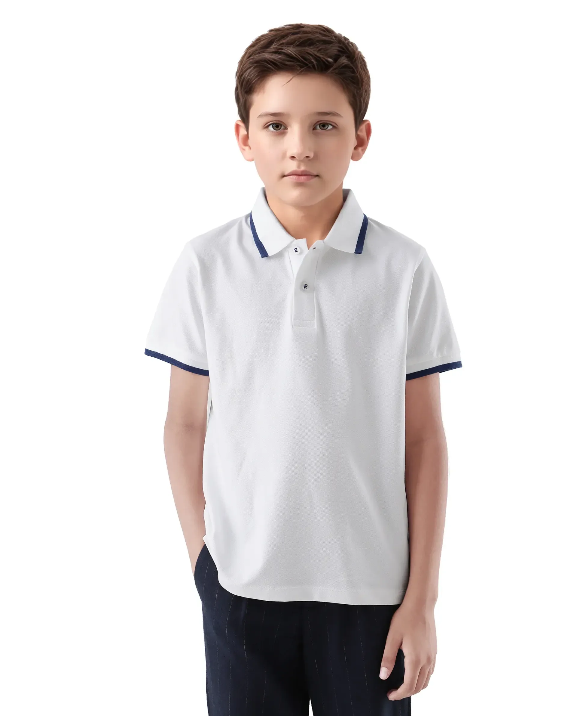 Rare Ones Kids Juno White Cotton Blend Half Sleeve Printed Regular Fit Polo - Image 3