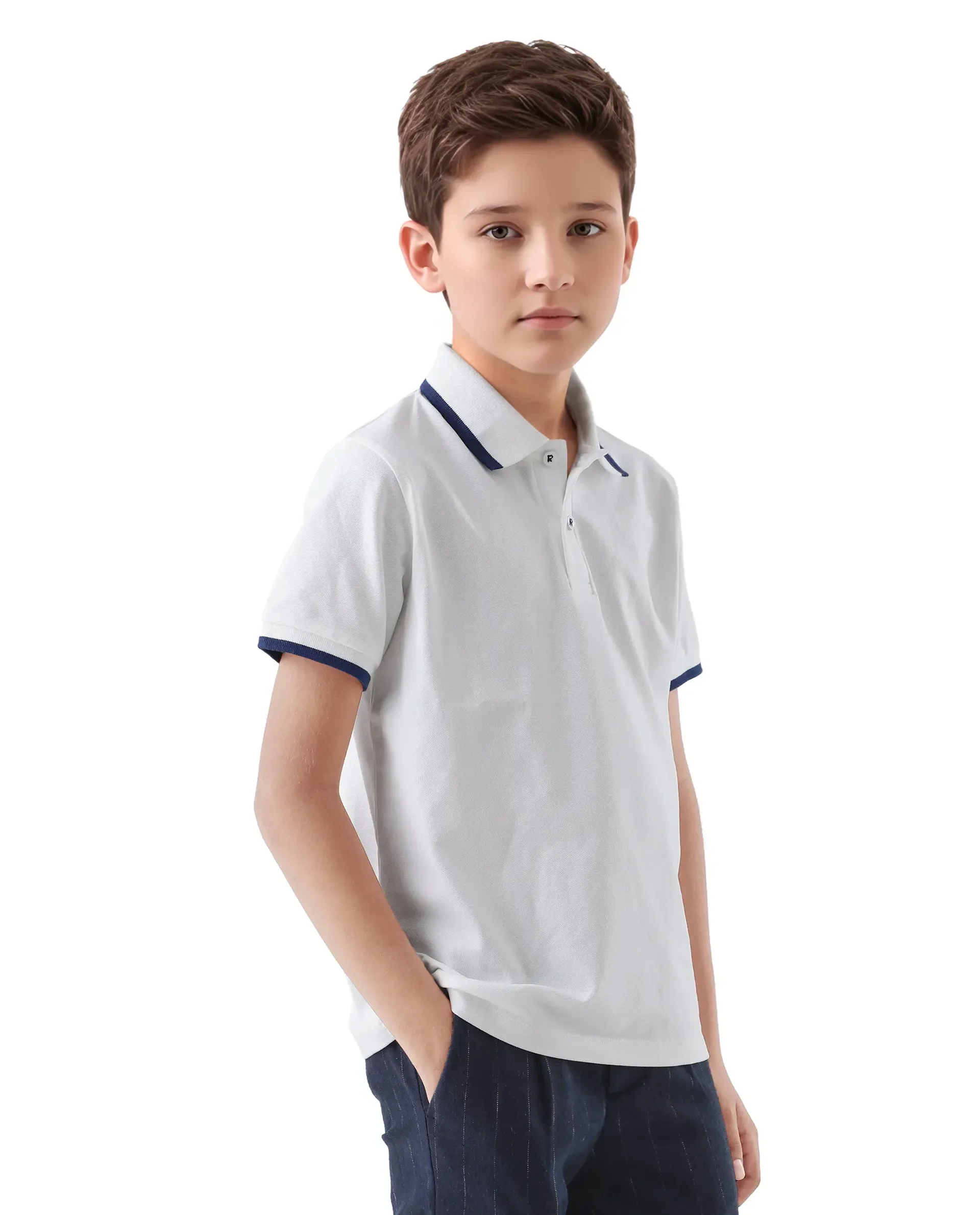 Rare Ones Kids Juno White Cotton Blend Half Sleeve Printed Regular Fit Polo - Image 6