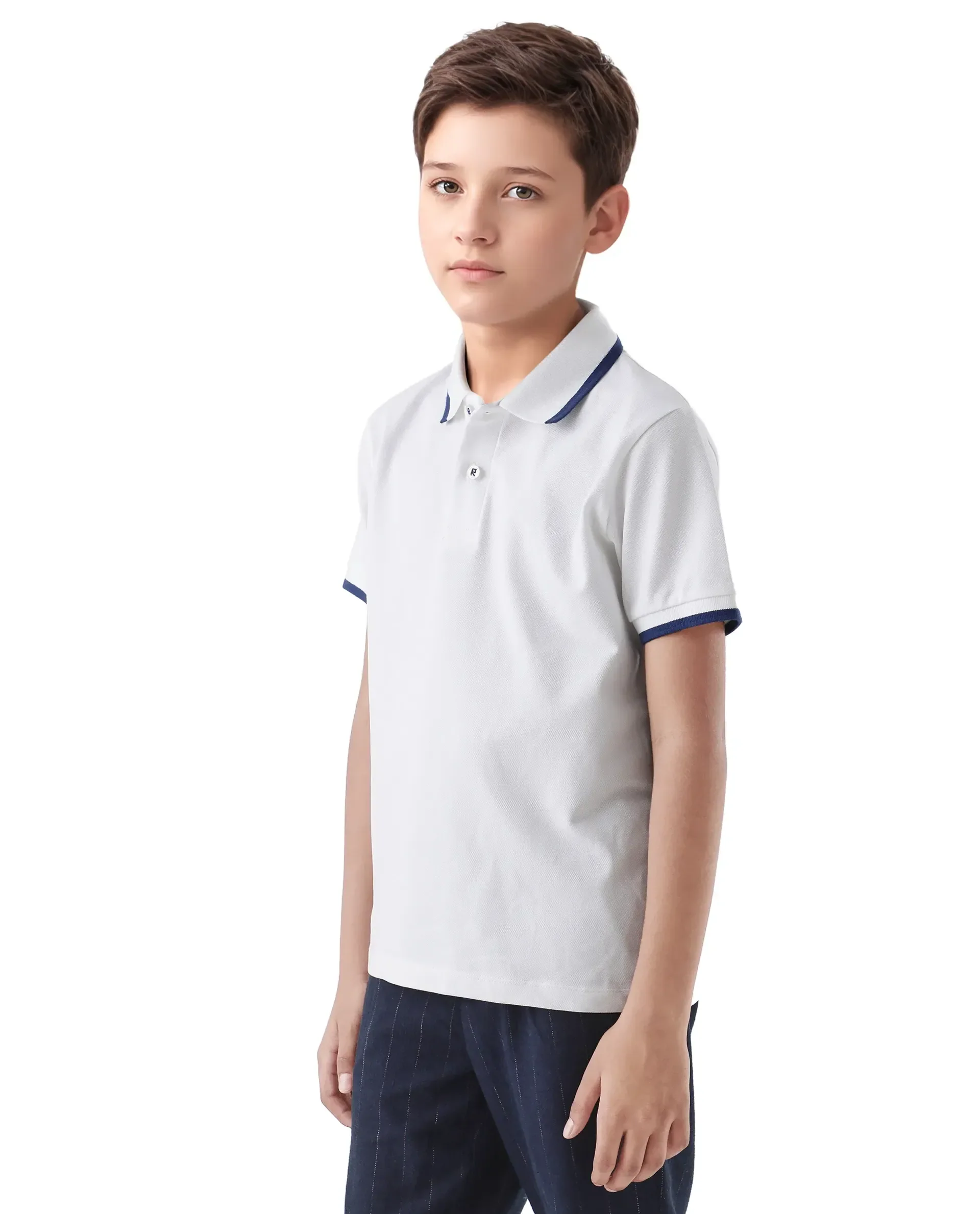 Rare Ones Kids Juno White Cotton Blend Half Sleeve Printed Regular Fit Polo - Image 7