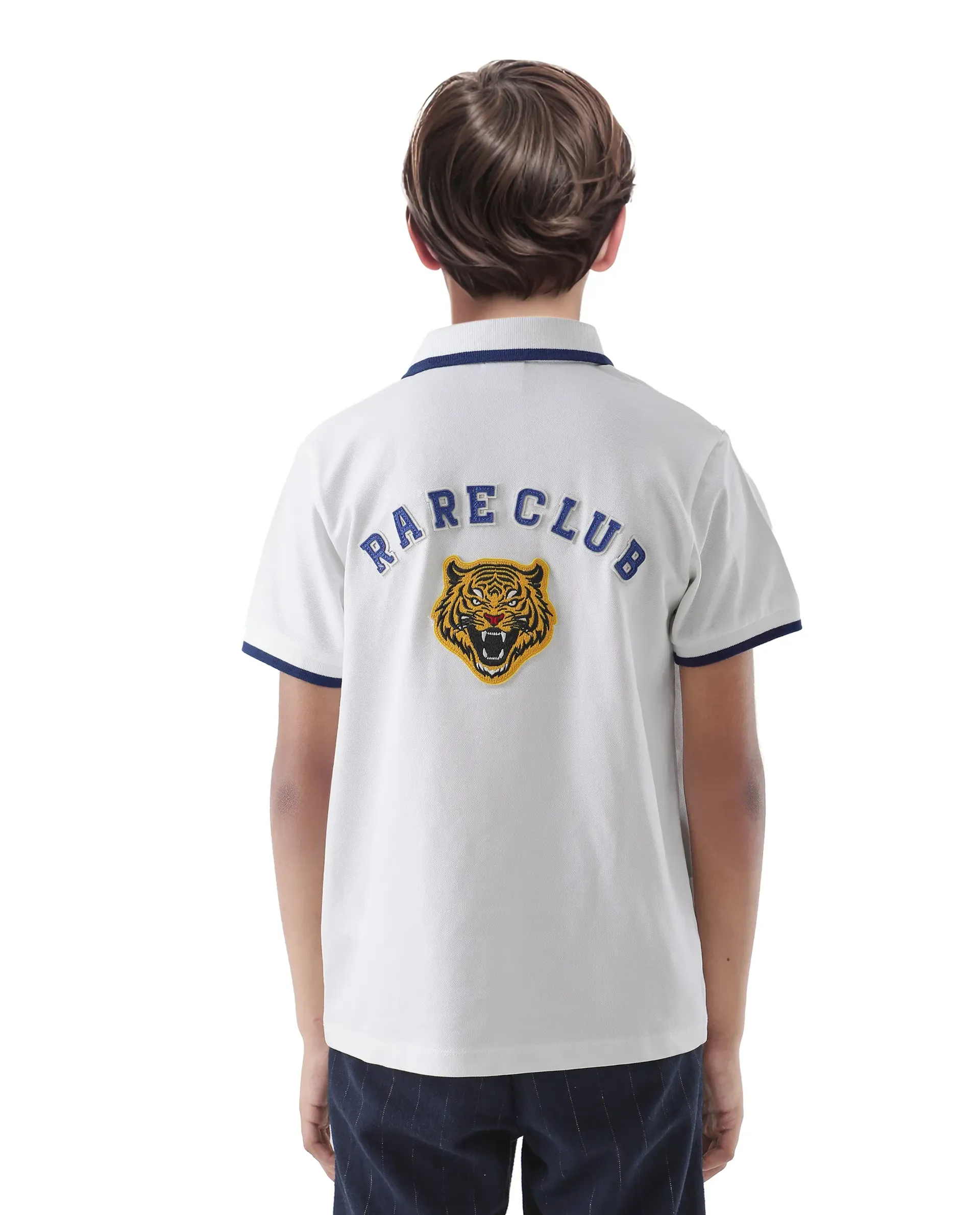 Rare Ones Kids Juno White Cotton Blend Half Sleeve Printed Regular Fit Polo - Image 8