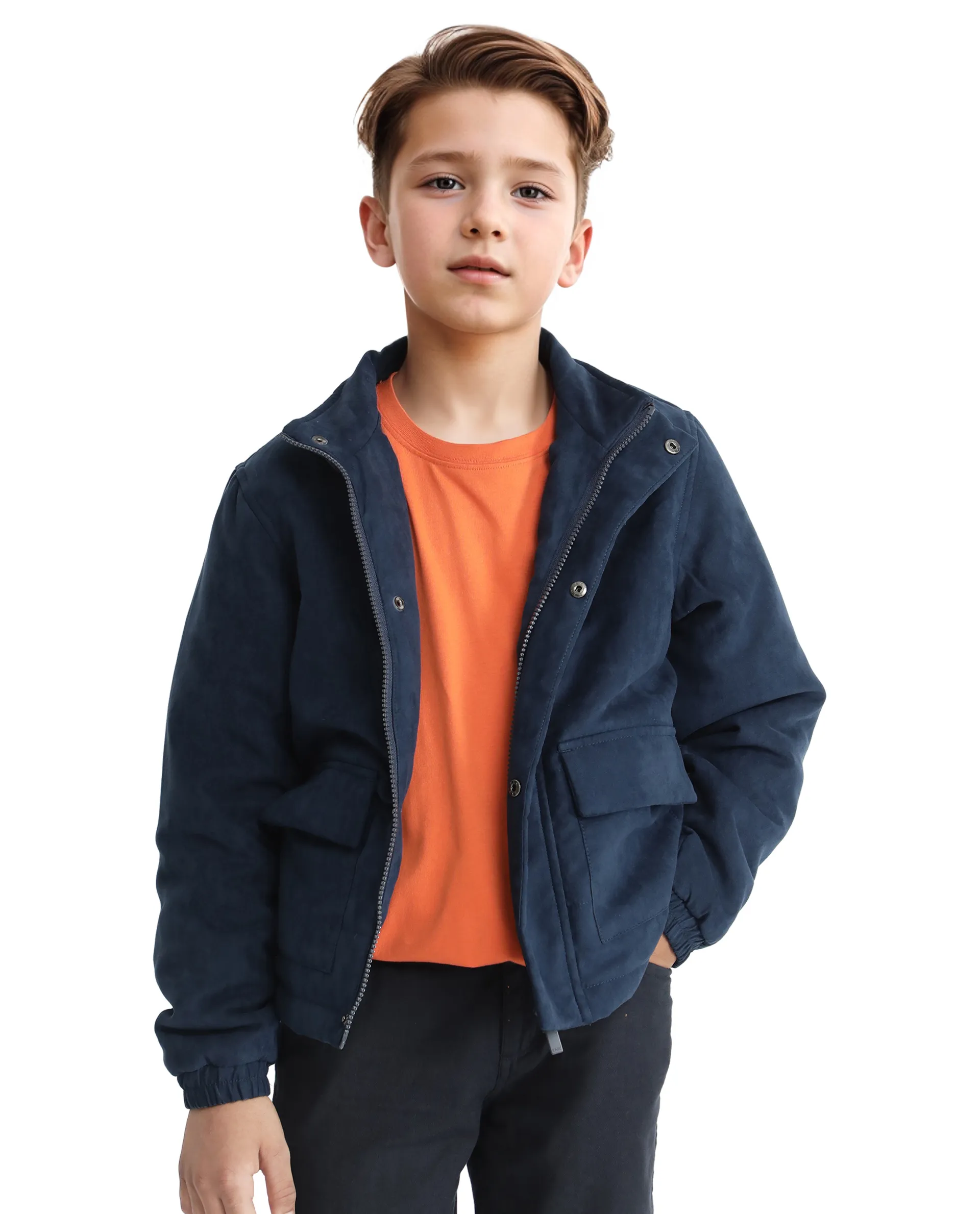 Rare Ones Kids Katpil Dark Blue Polyester Full Sleeve Solid Jacket - Image 2