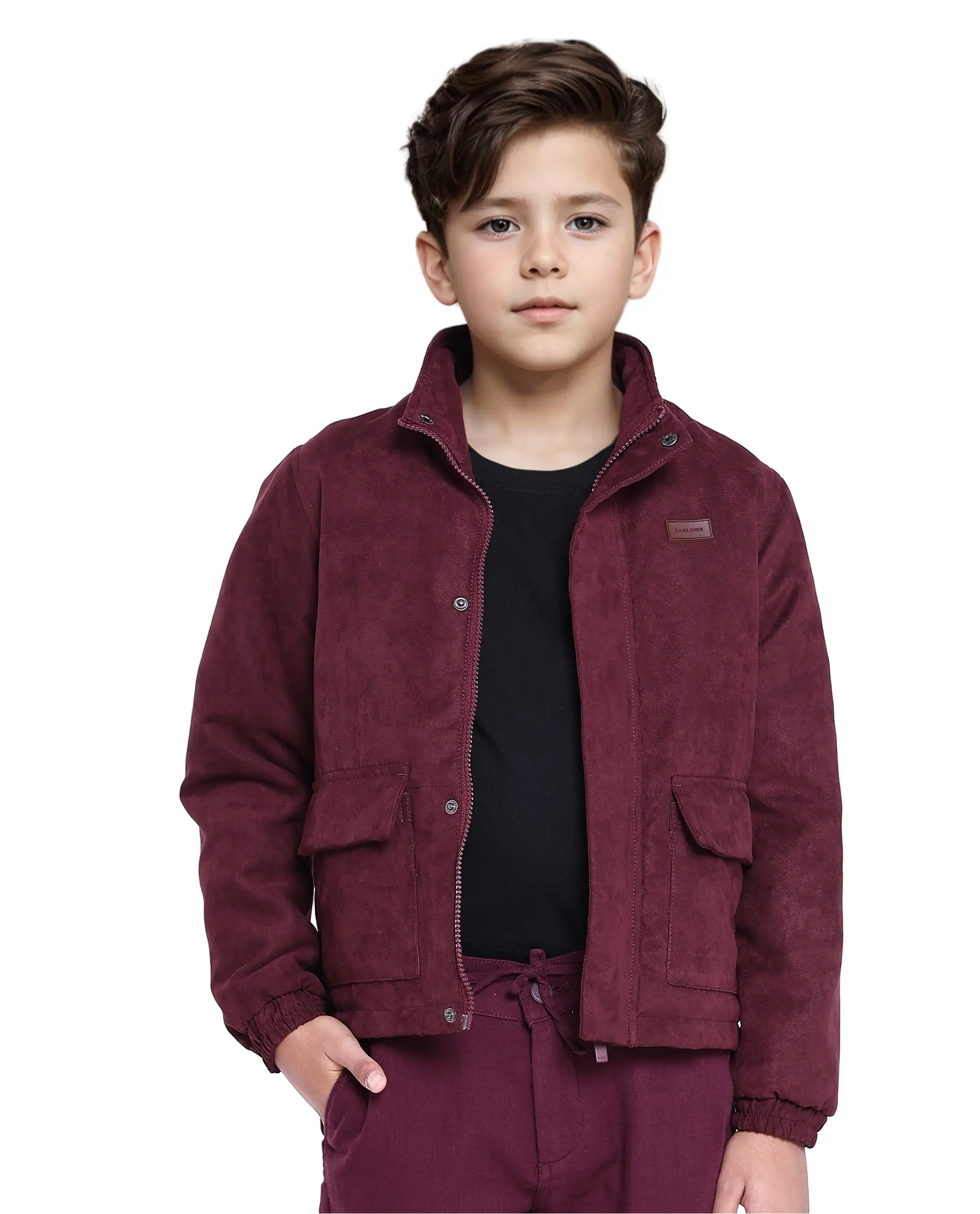 Rare Ones Kids Katpil Maroon Polyester Full Sleeve Solid Jacket - Image 4