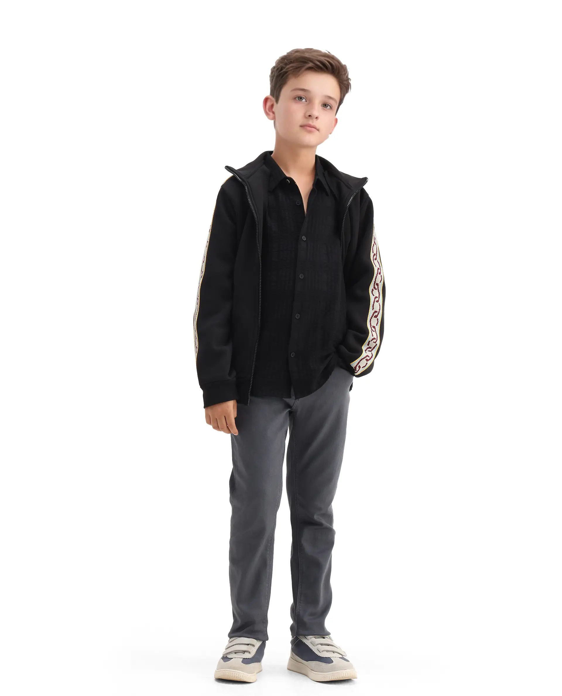 Rare Ones Kids Kino-25 Grey Cotton Blend Button Closure Regular Fit Jeans