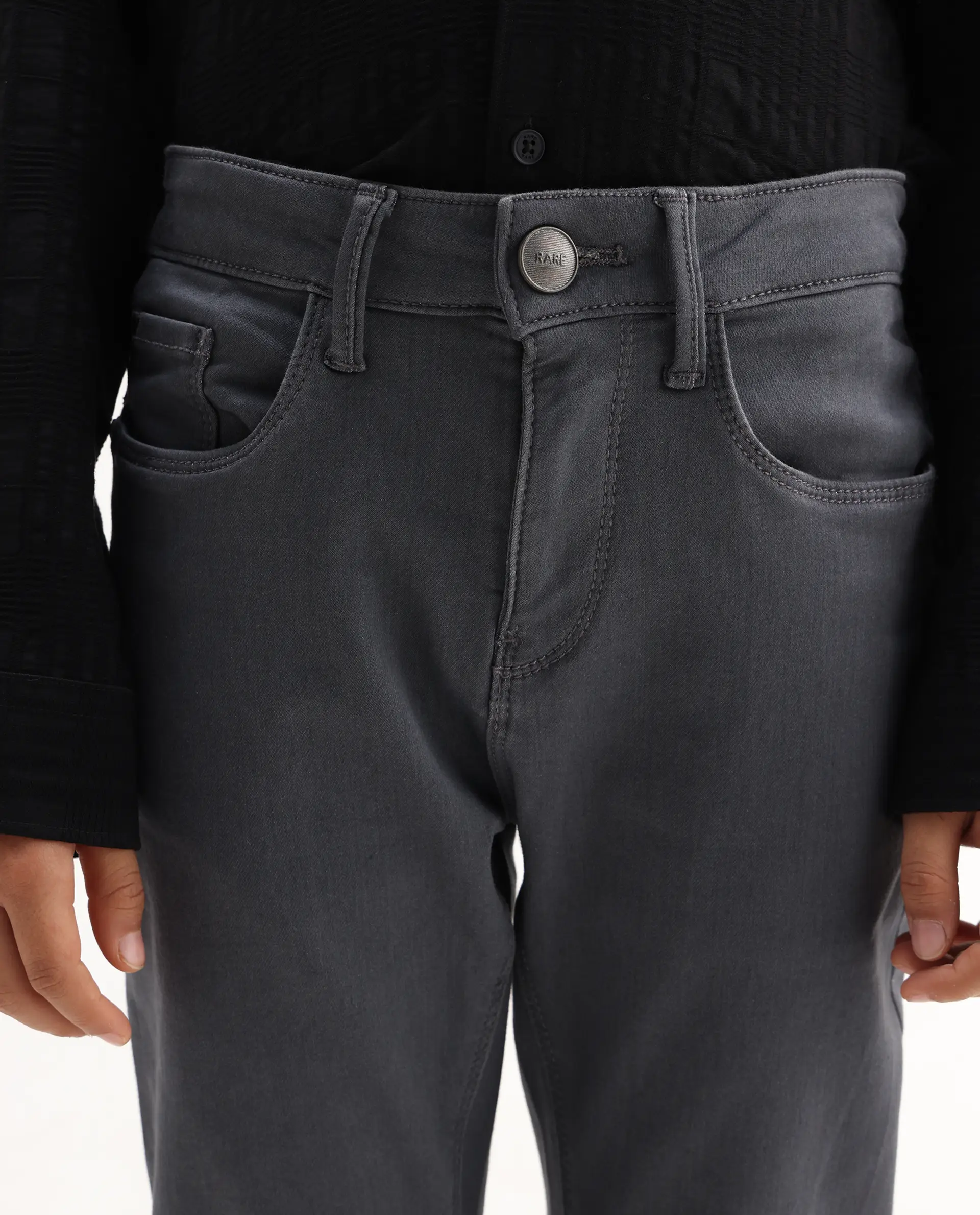Rare Ones Kids Kino-25 Grey Cotton Blend Button Closure Regular Fit Jeans - Image 3