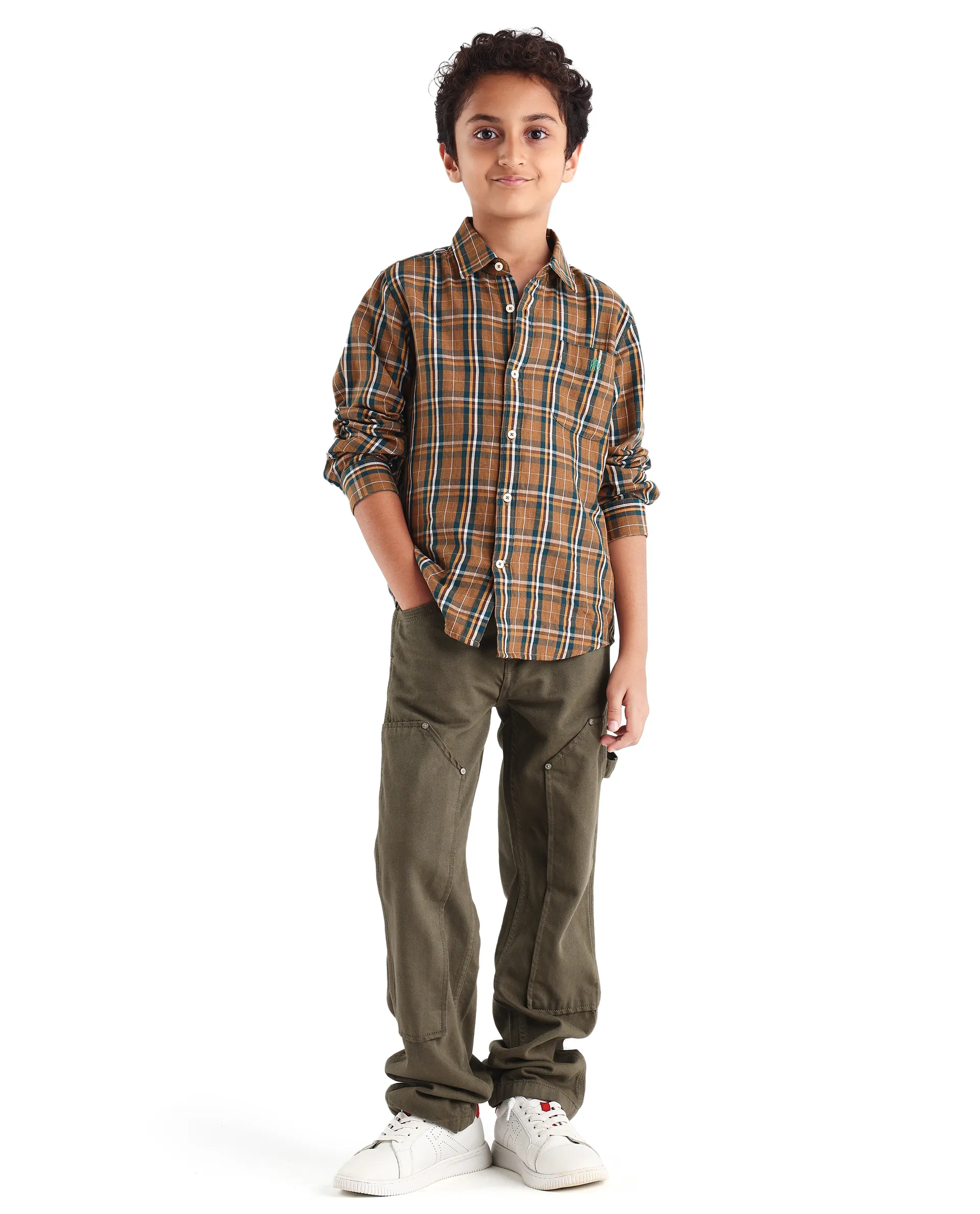 Rare Ones Kids Lane Dark Yellow Cotton Checked Button Closure Regular Fit Shirt - Image 2