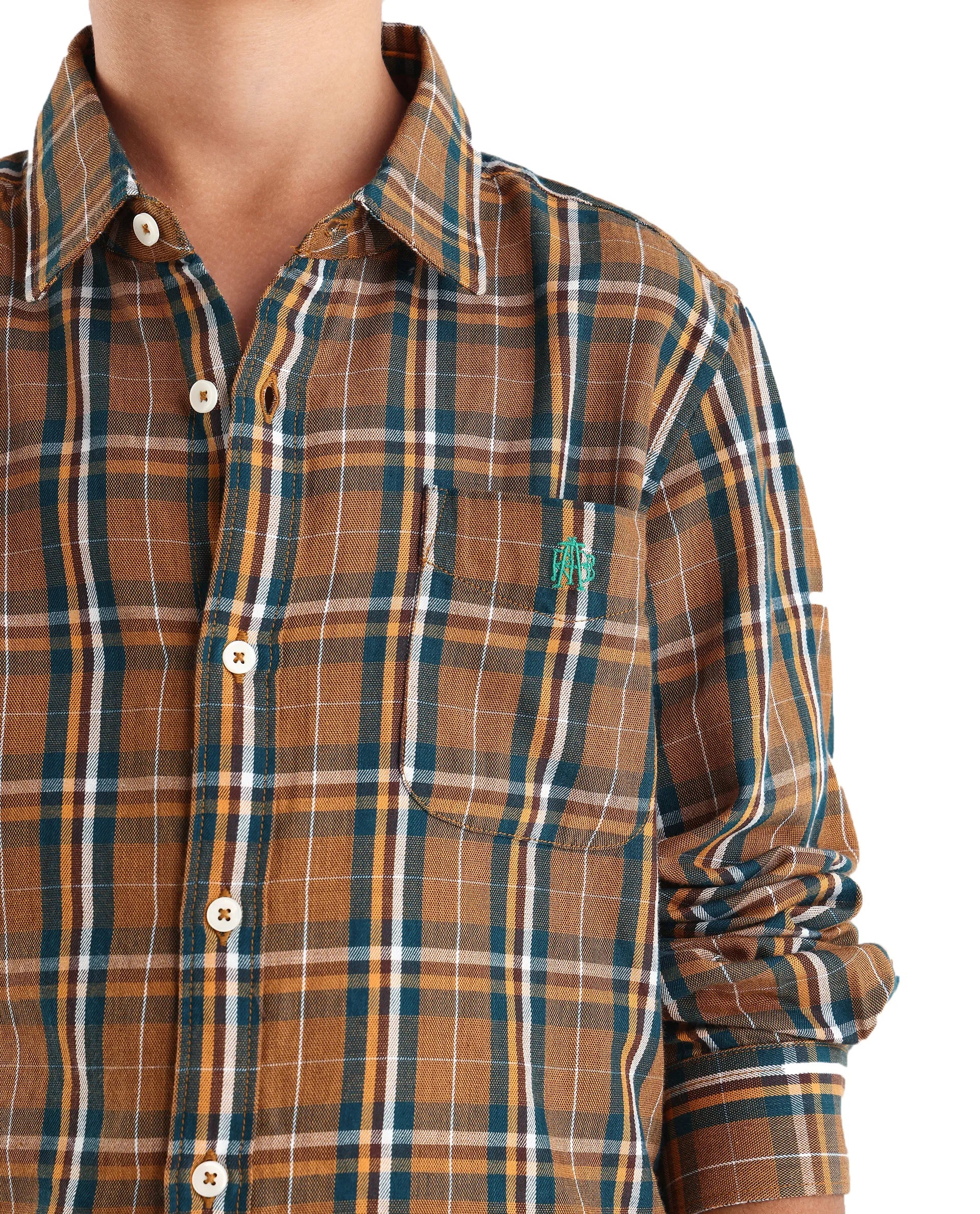 Rare Ones Kids Lane Dark Yellow Cotton Checked Button Closure Regular Fit Shirt - Image 3