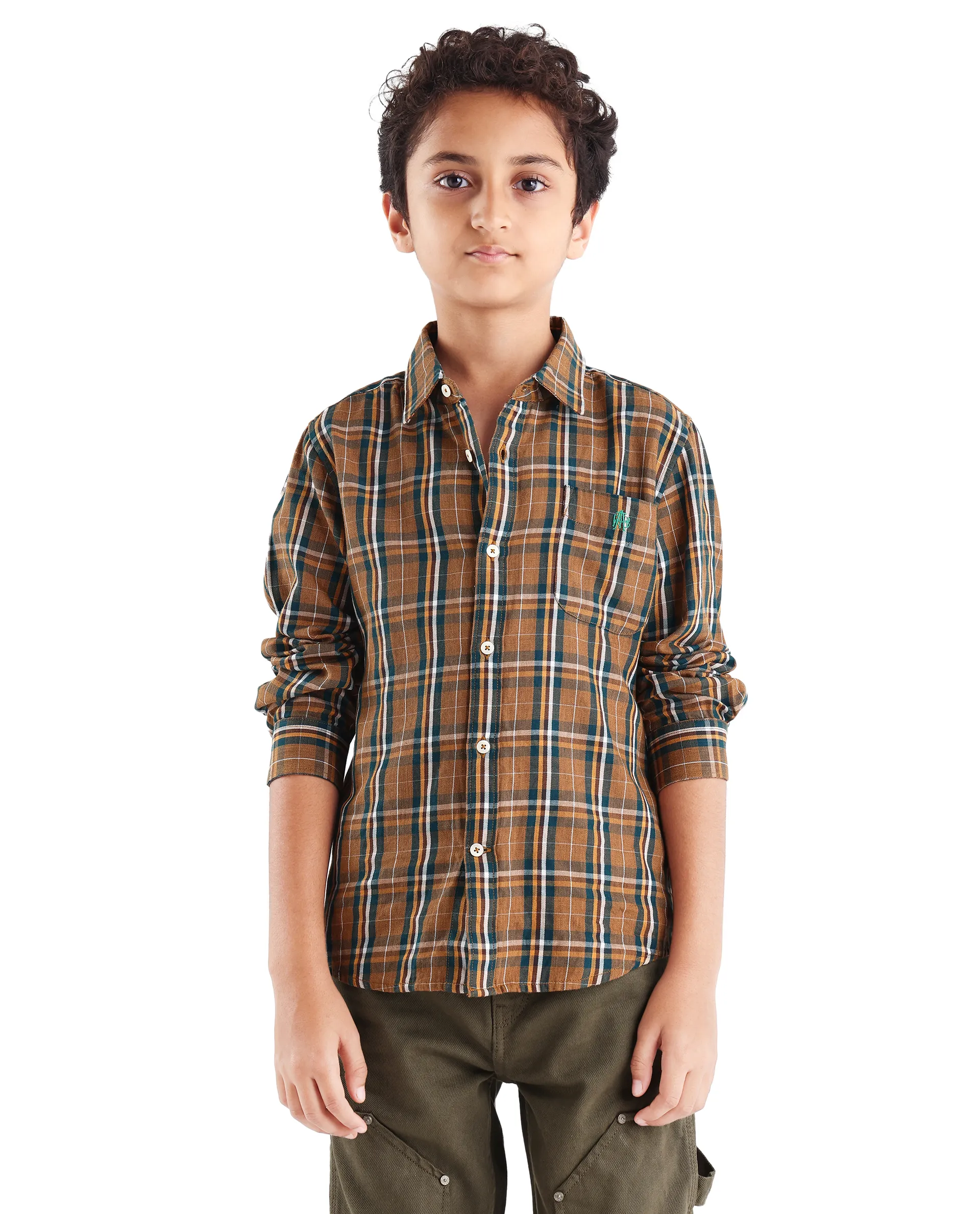 Rare Ones Kids Lane Dark Yellow Cotton Checked Button Closure Regular Fit Shirt - Image 4