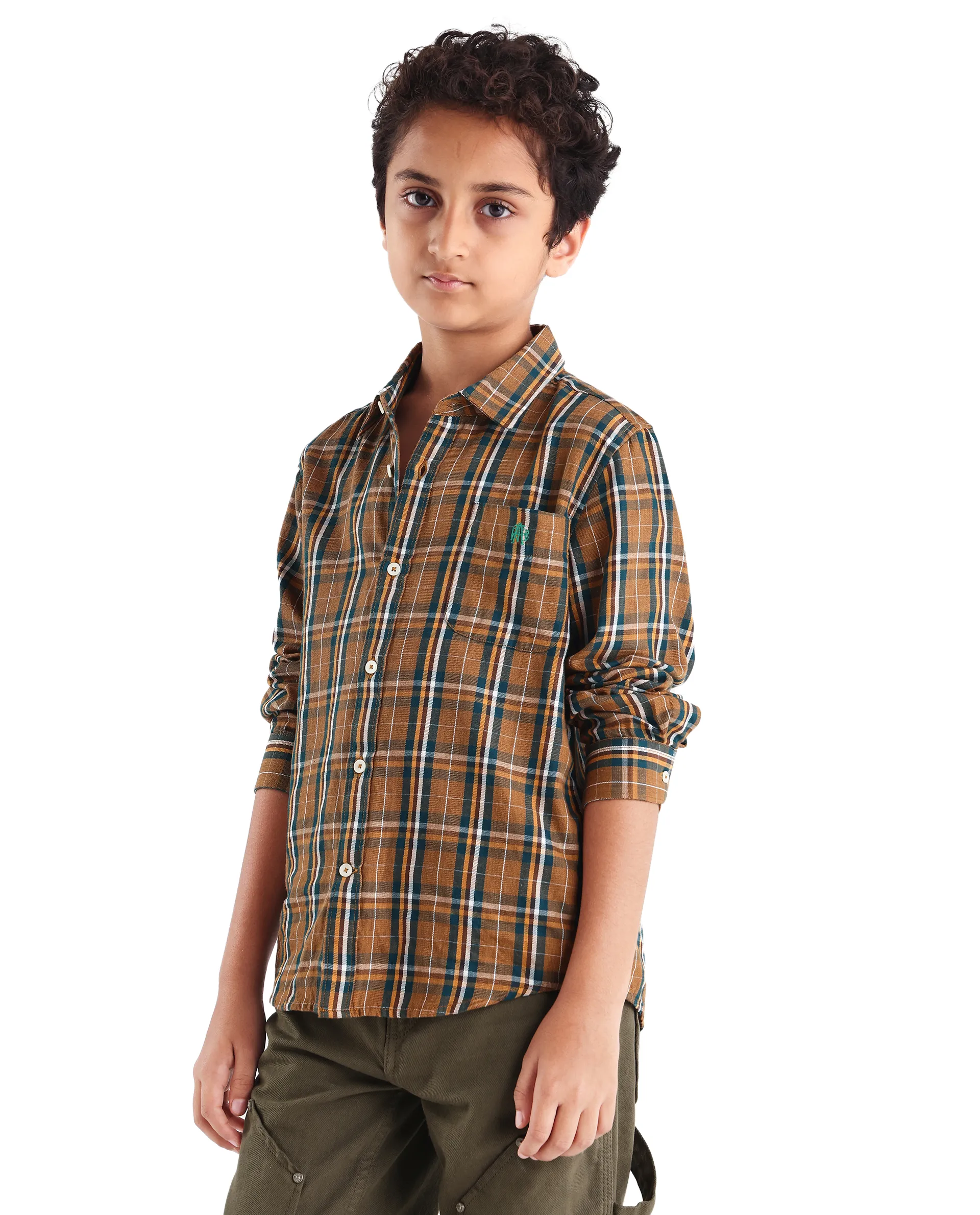 Rare Ones Kids Lane Dark Yellow Cotton Checked Button Closure Regular Fit Shirt - Image 5