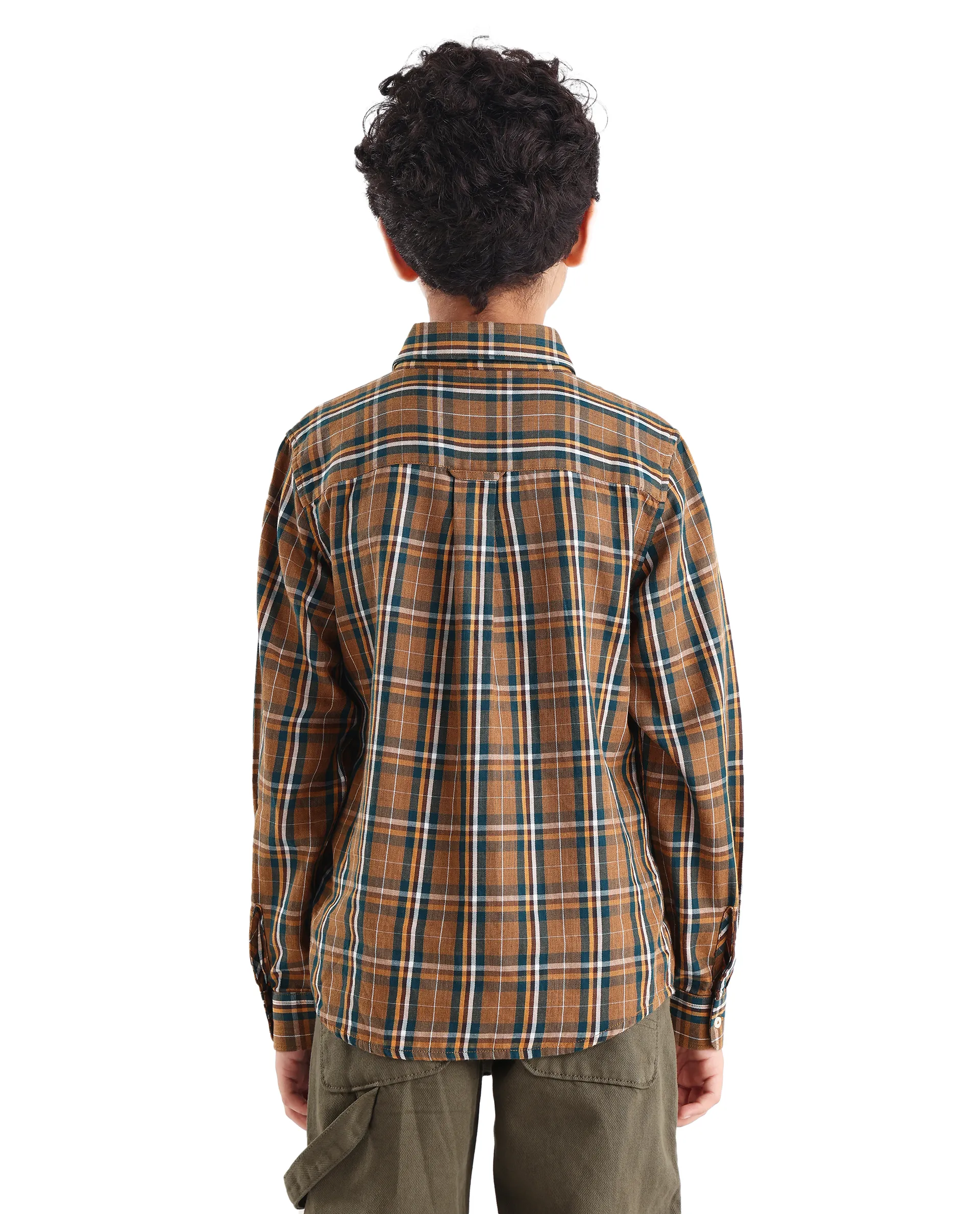 Rare Ones Kids Lane Dark Yellow Cotton Checked Button Closure Regular Fit Shirt - Image 6