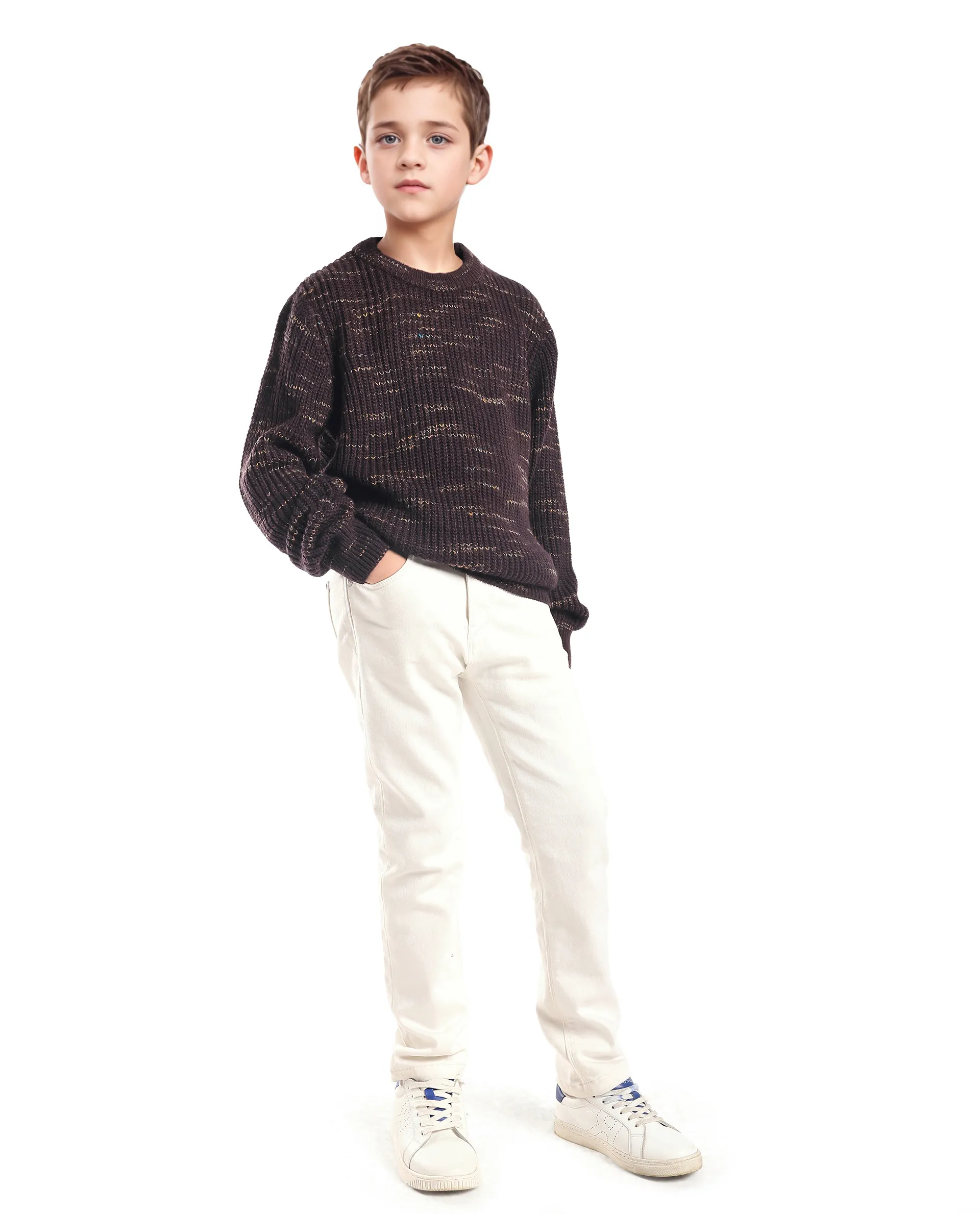 Rare Ones Kids Malto Brown Acrylic Solid Slip-On Closure Relaxed Fit Sweater - Image 2