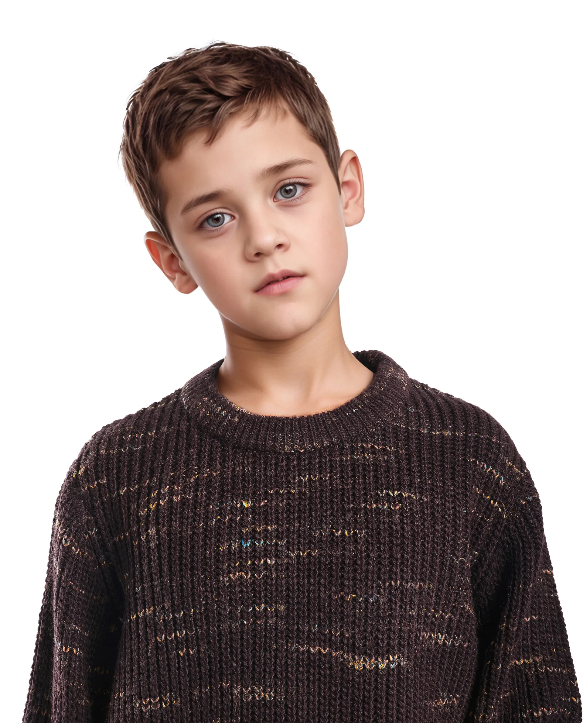 Rare Ones Kids Malto Brown Acrylic Solid Slip-On Closure Relaxed Fit Sweater - Image 4