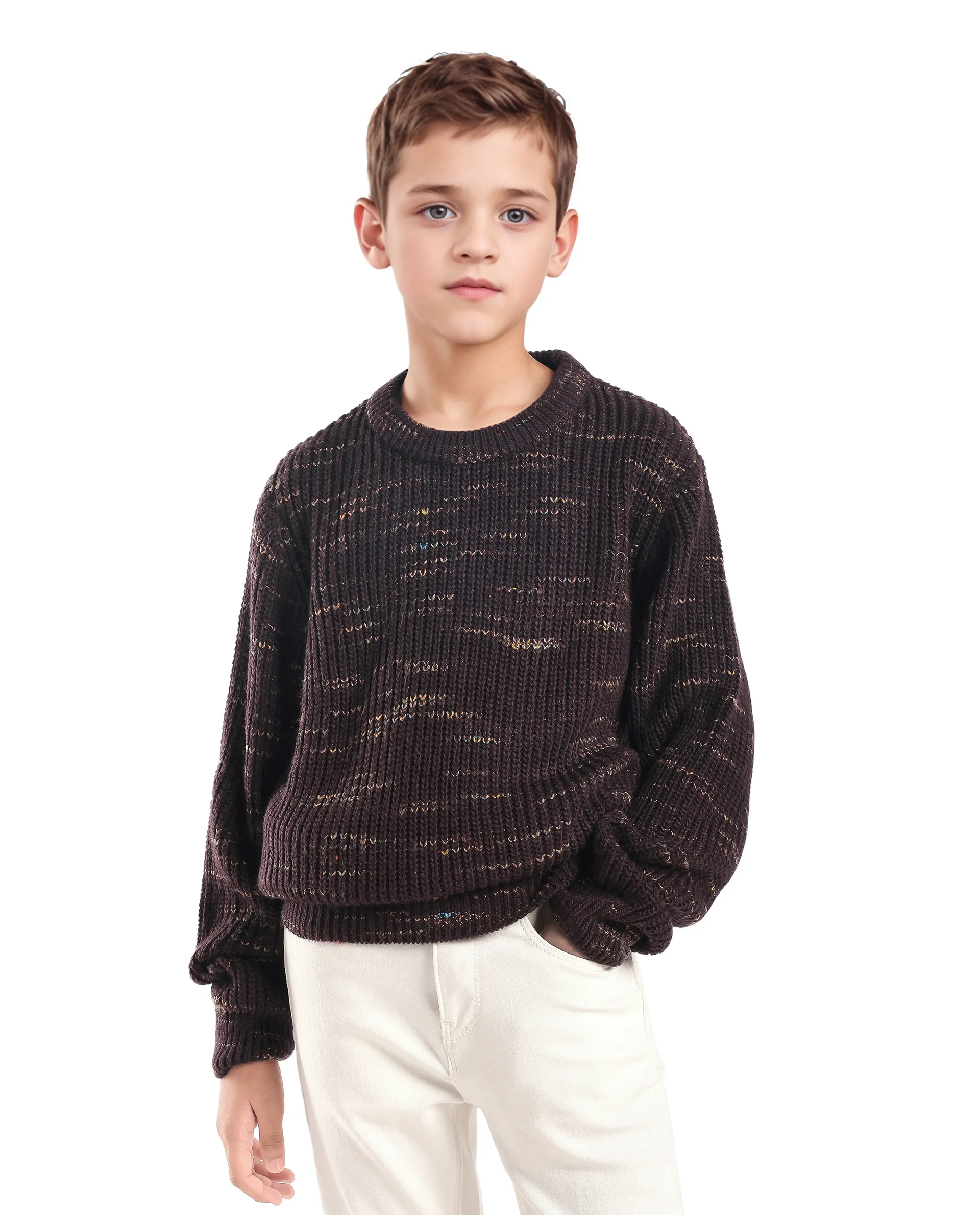 Rare Ones Kids Malto Brown Acrylic Solid Slip-On Closure Relaxed Fit Sweater - Image 6
