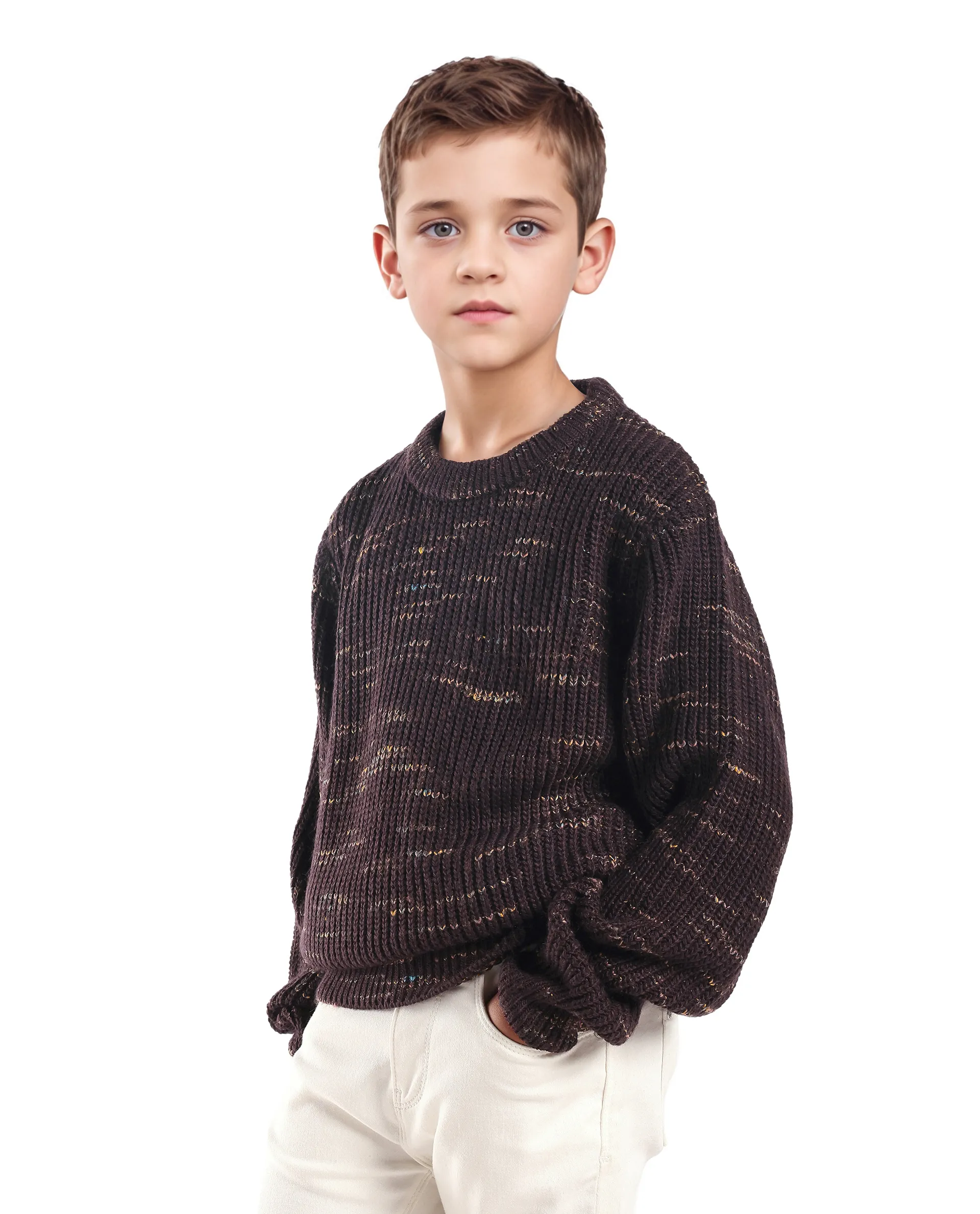 Rare Ones Kids Malto Brown Acrylic Solid Slip-On Closure Relaxed Fit Sweater - Image 7