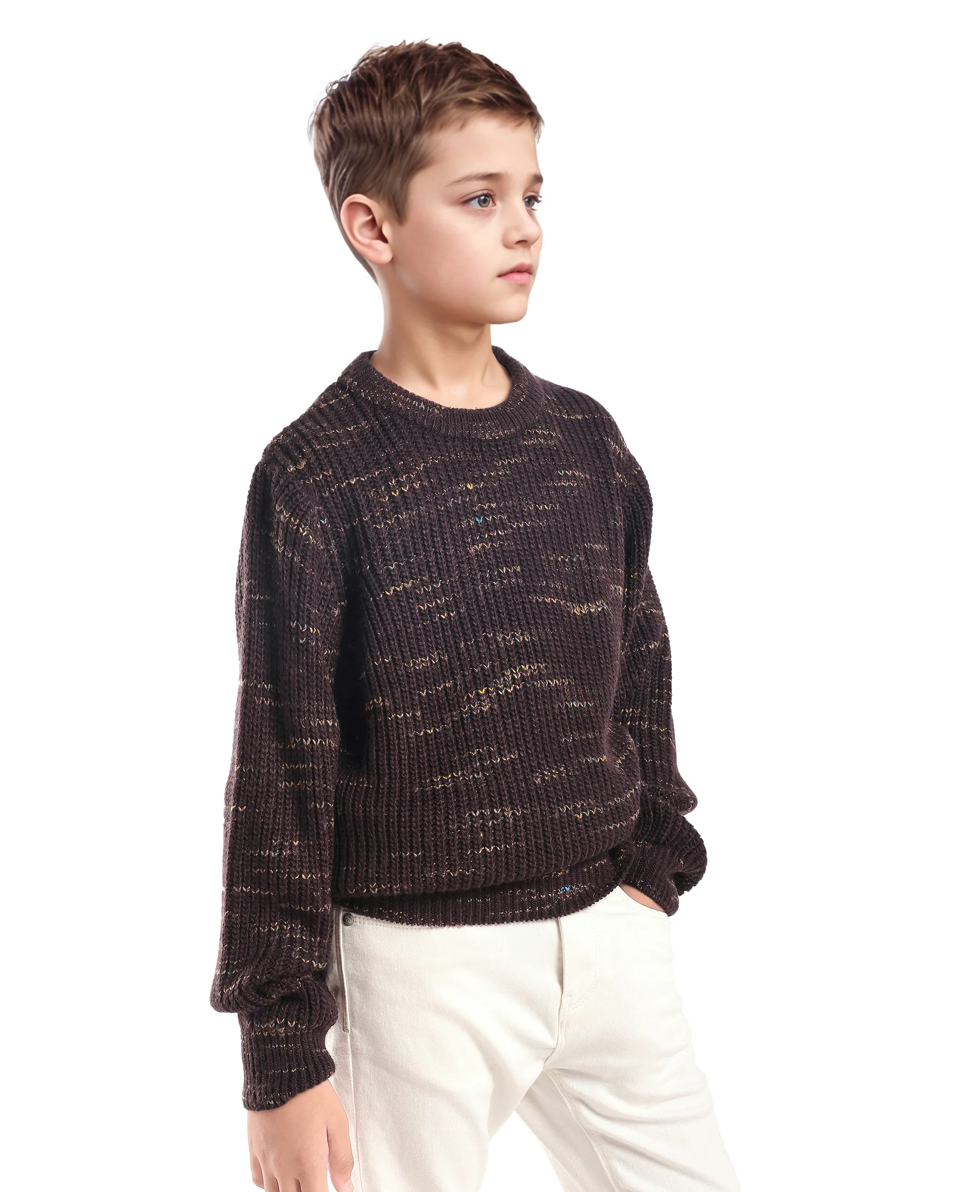 Rare Ones Kids Malto Brown Acrylic Solid Slip-On Closure Relaxed Fit Sweater - Image 8