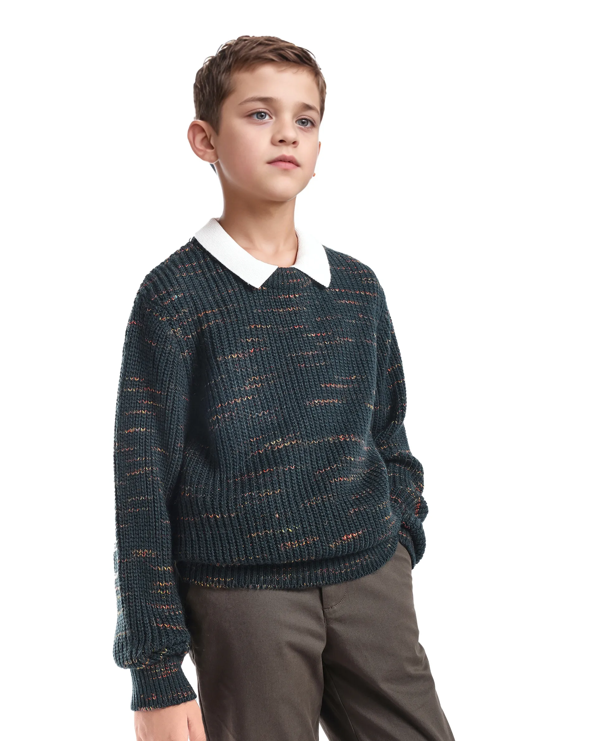 Rare Ones Kids Malto Dark Blue Acrylic Textured Pull-On Closure Regular Fit Sweater - Image 3