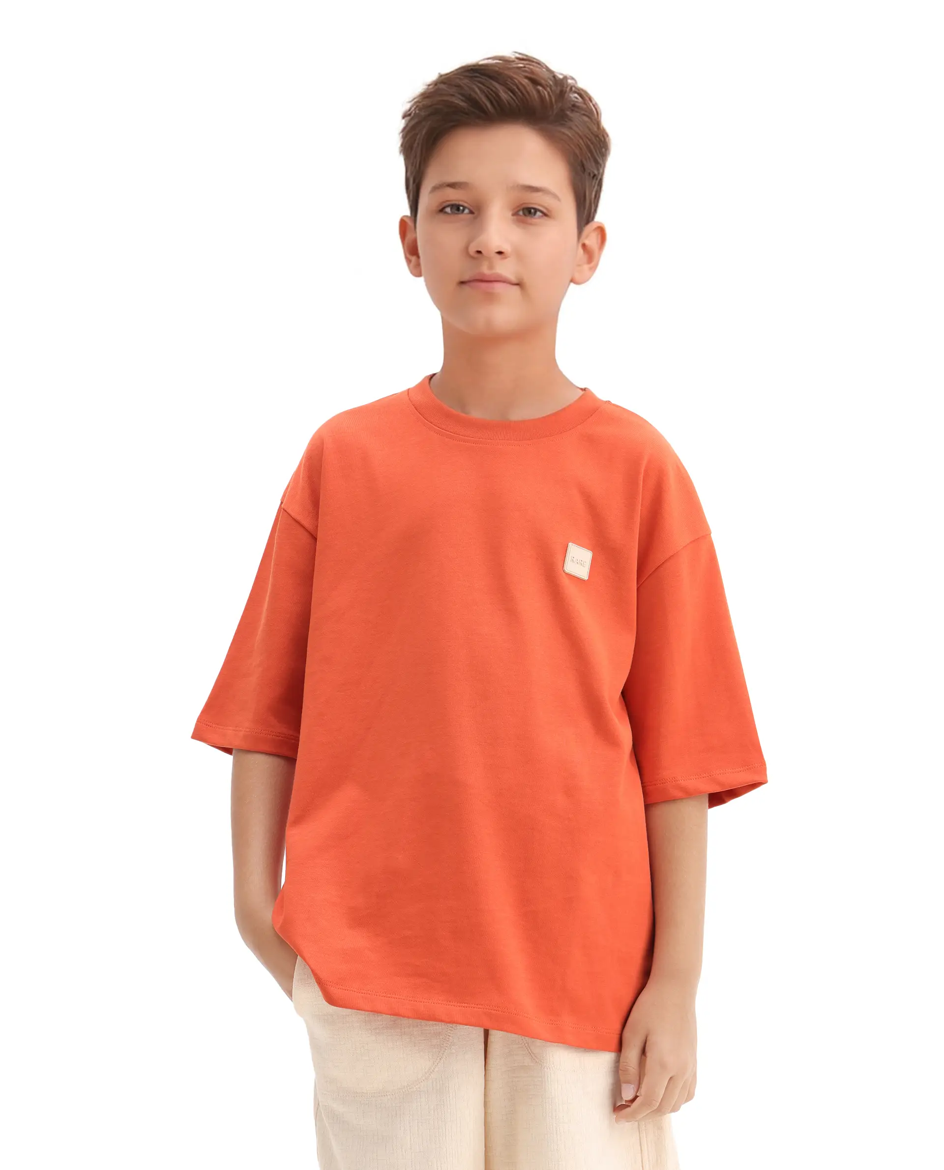 Rare Ones Kids Mercz Orange Cotton Printed Slip-On Closure Oversized Fit T-Shirt - Image 2