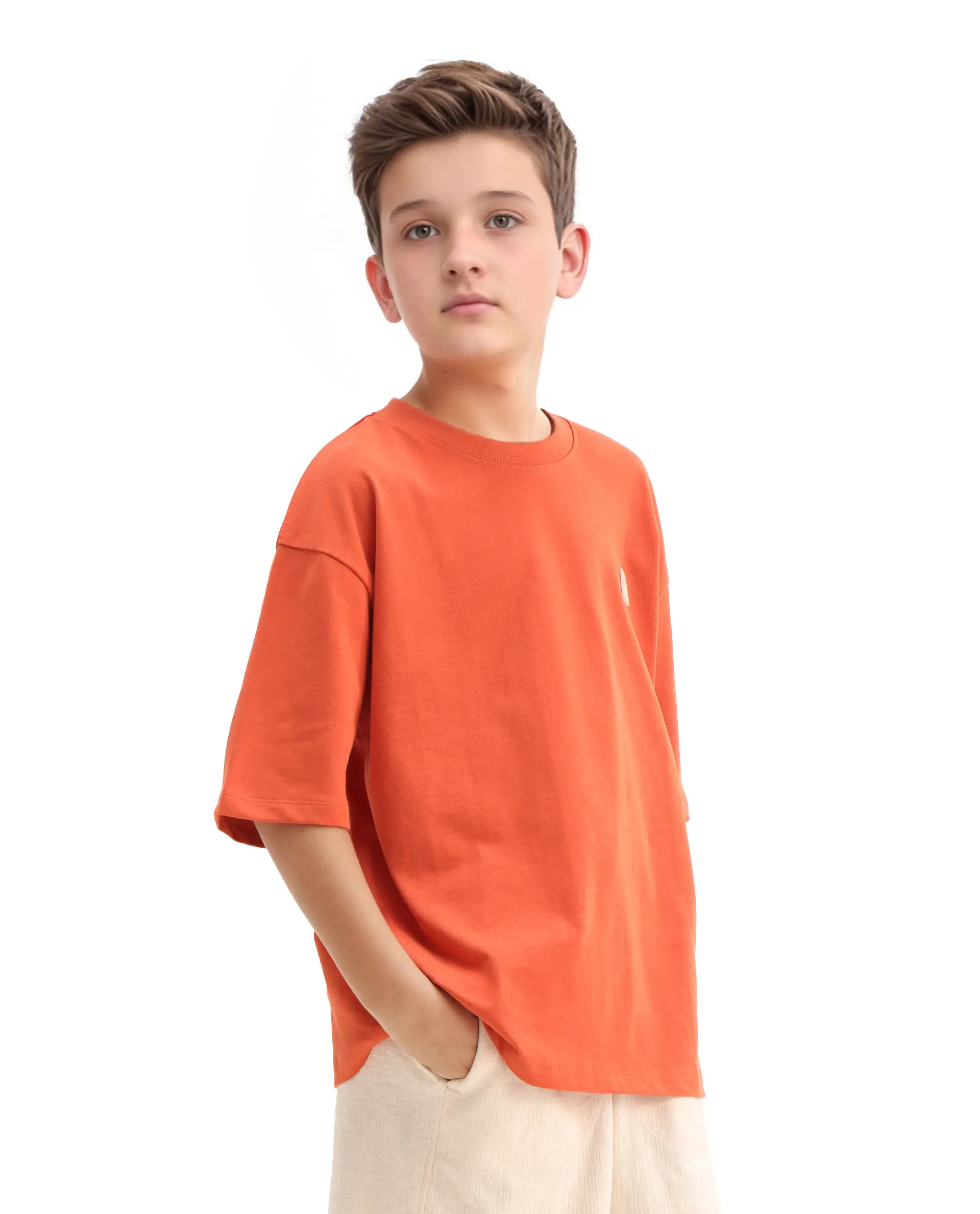 Rare Ones Kids Mercz Orange Cotton Printed Slip-On Closure Oversized Fit T-Shirt - Image 4